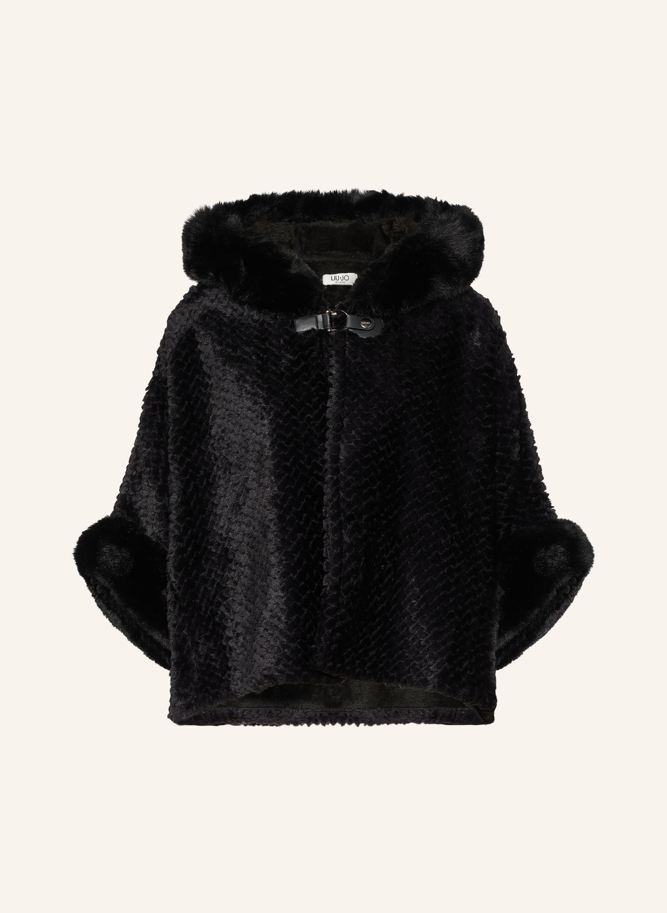 LIU JO Plush cape with rhinestones: BLACK