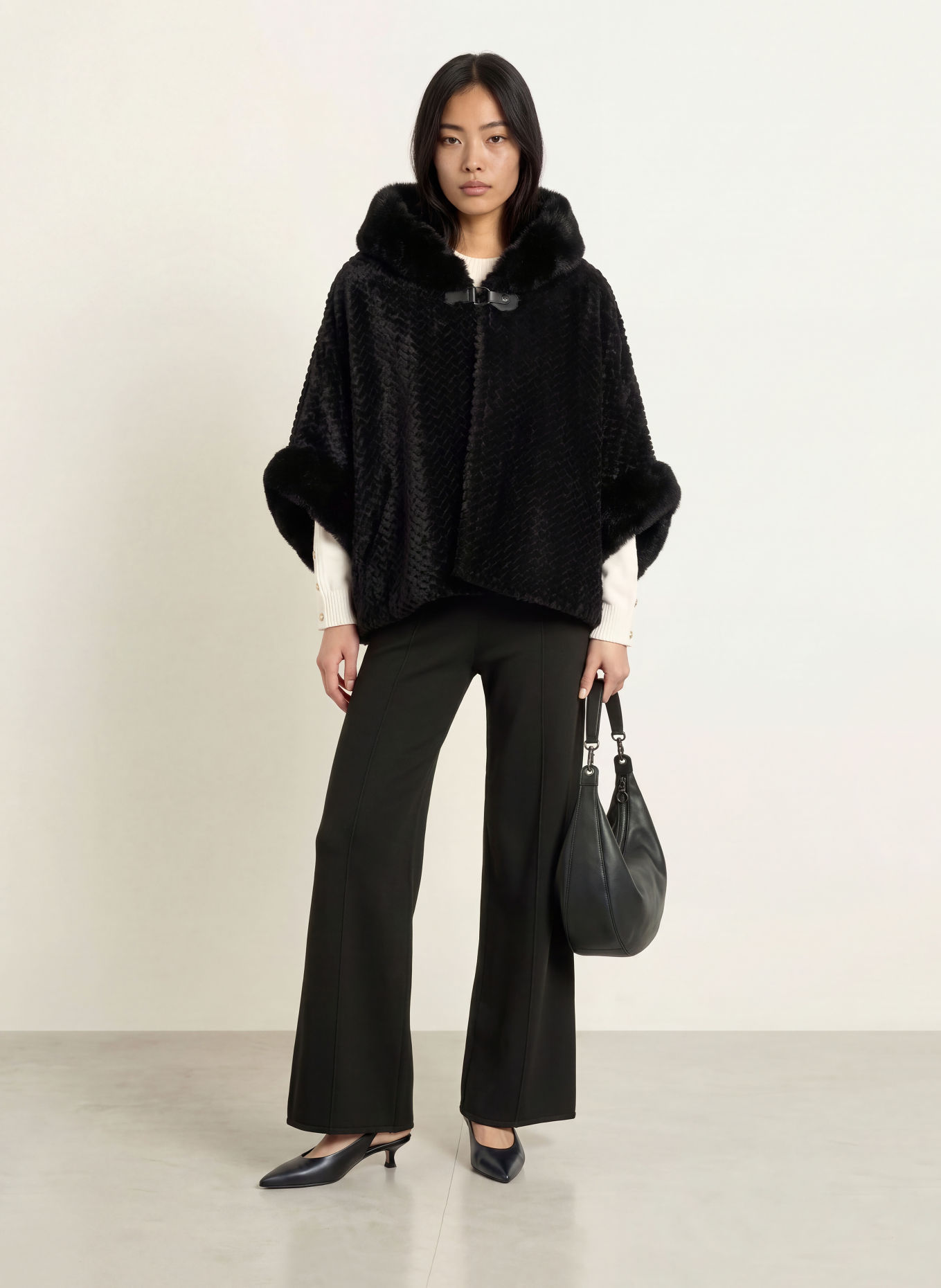 LIU JO Plush cape with rhinestones: BLACK