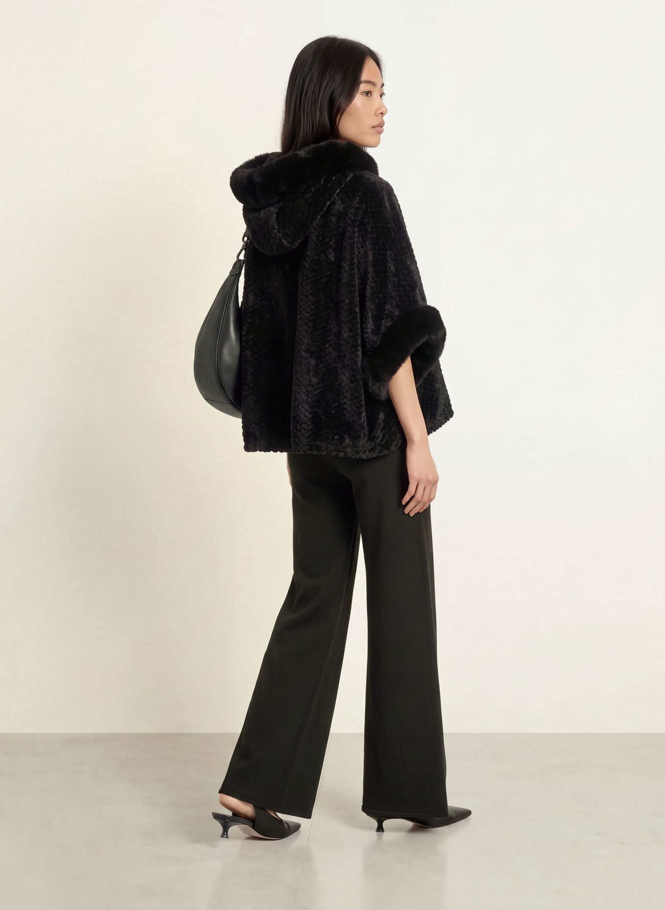 LIU JO Plush cape with rhinestones: BLACK