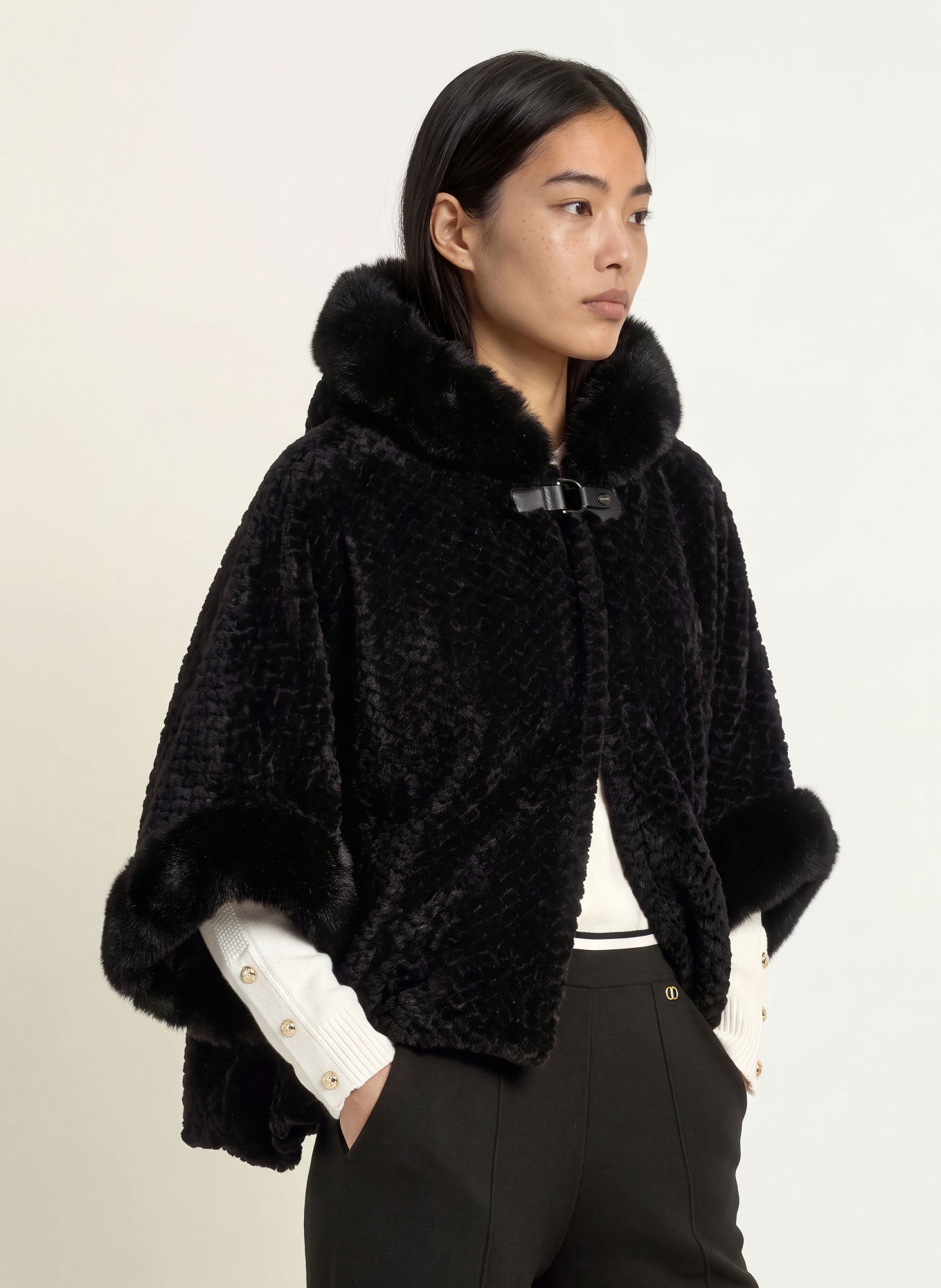 LIU JO Plush cape with rhinestones: BLACK