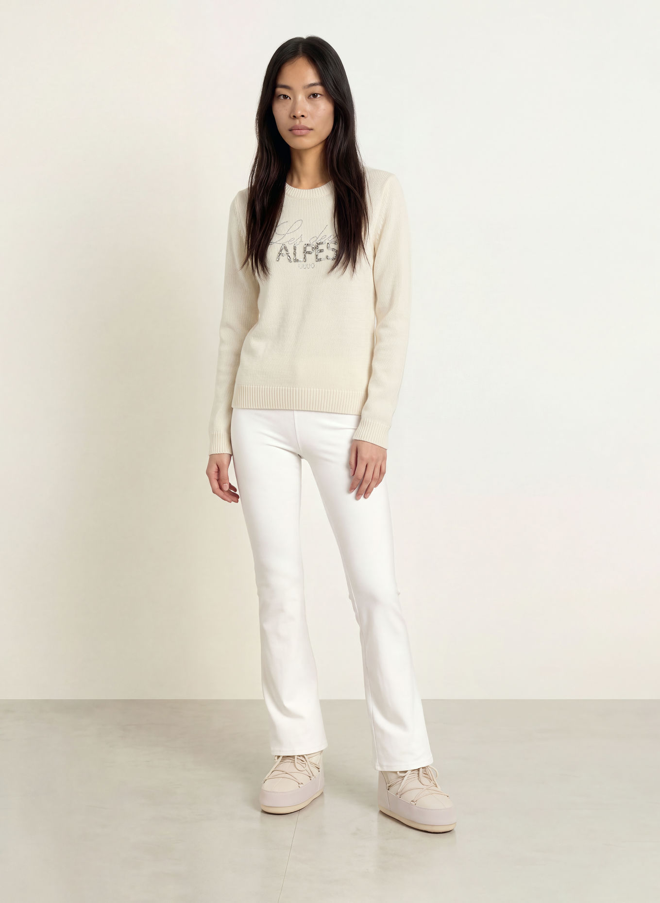 LIU JO Pullover mit Schmucksteinen: WEISS