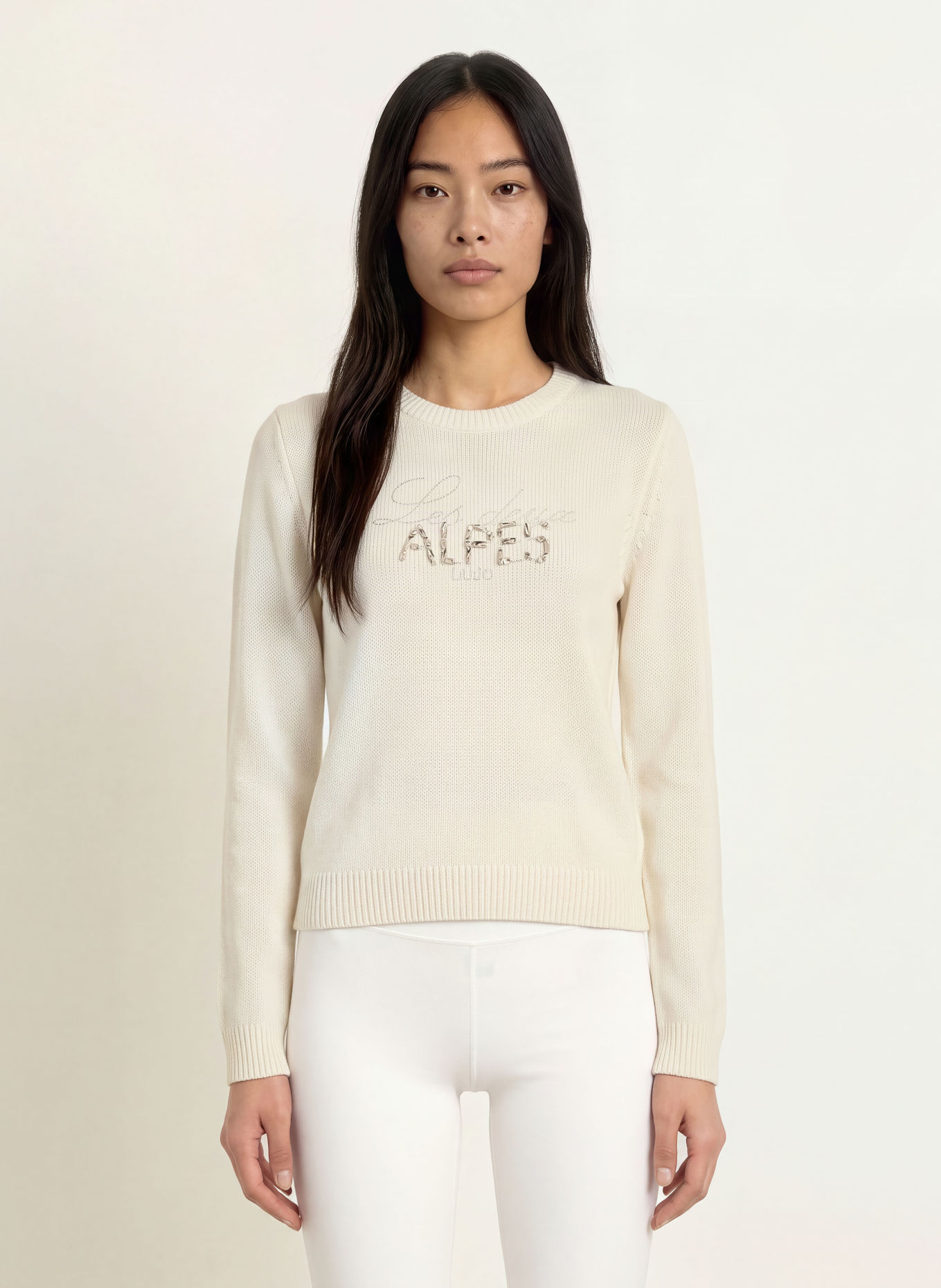 LIU JO Pullover mit Schmucksteinen: WEISS