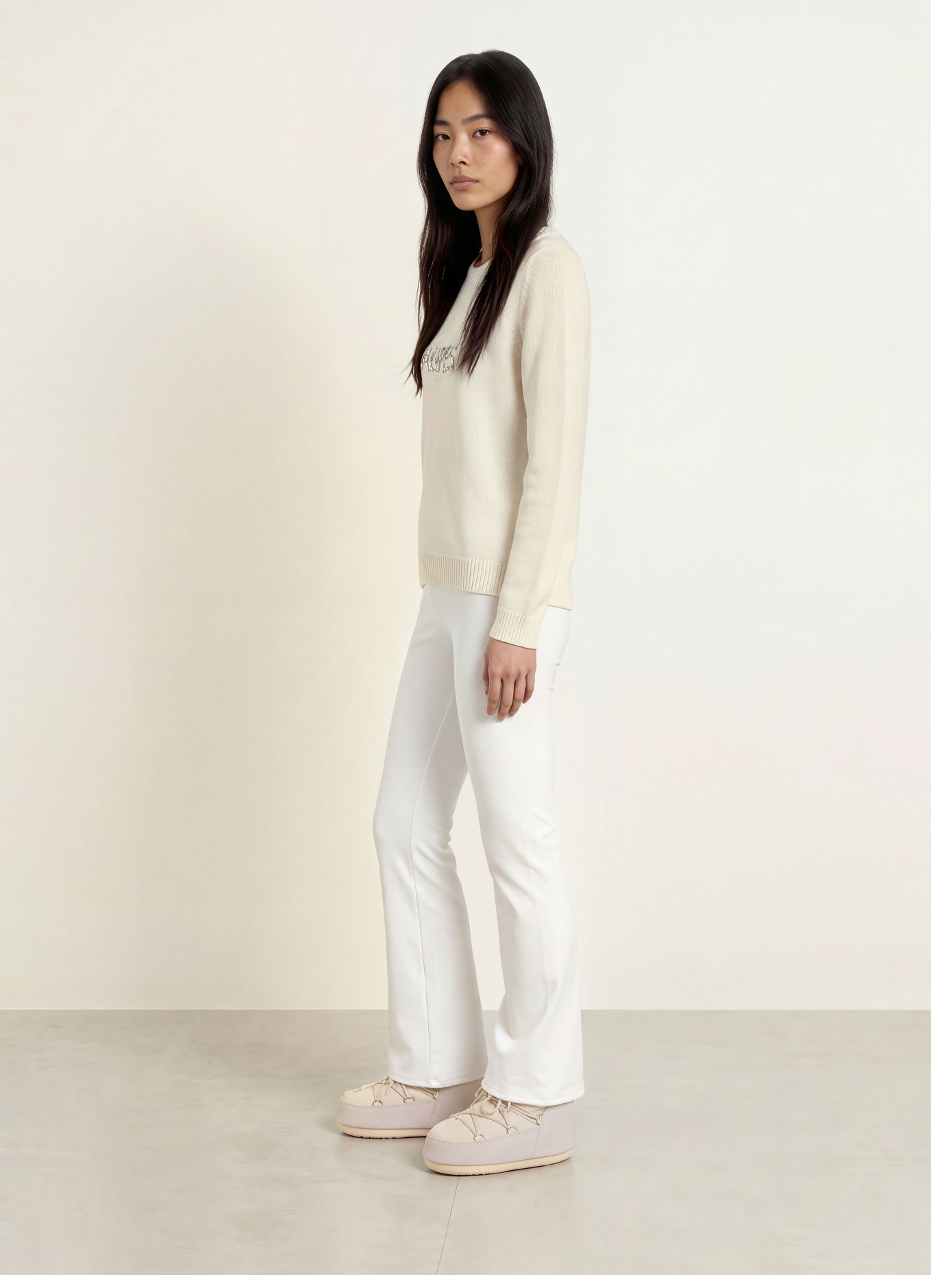 LIU JO Pullover mit Schmucksteinen: WEISS