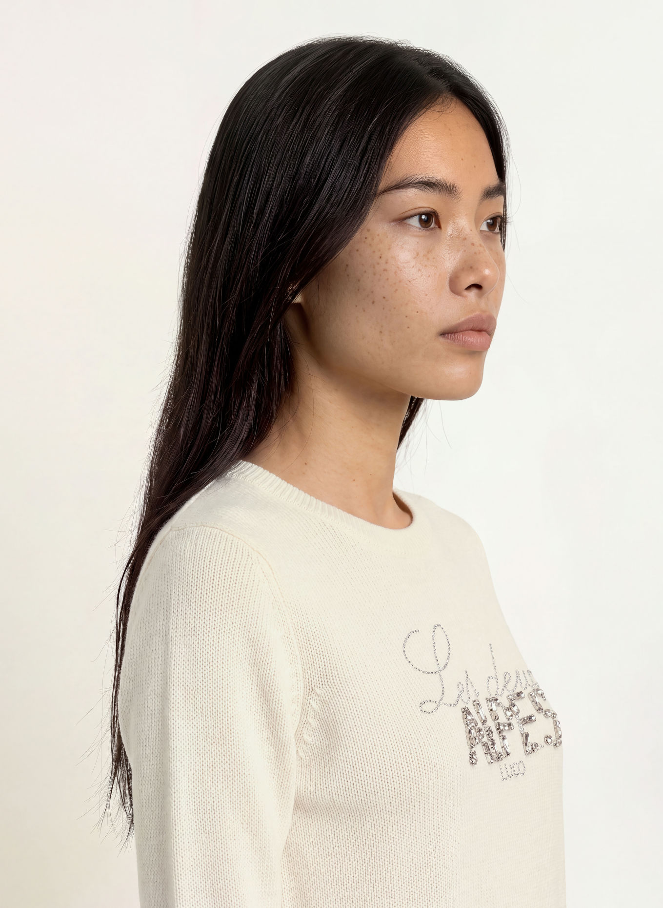 LIU JO Pullover mit Schmucksteinen: WEISS