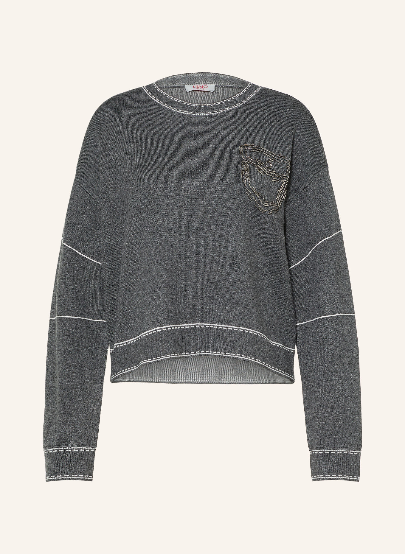 LIU JO Pullover mit Schmucksteinen: DUNKELGRAU / WEISS