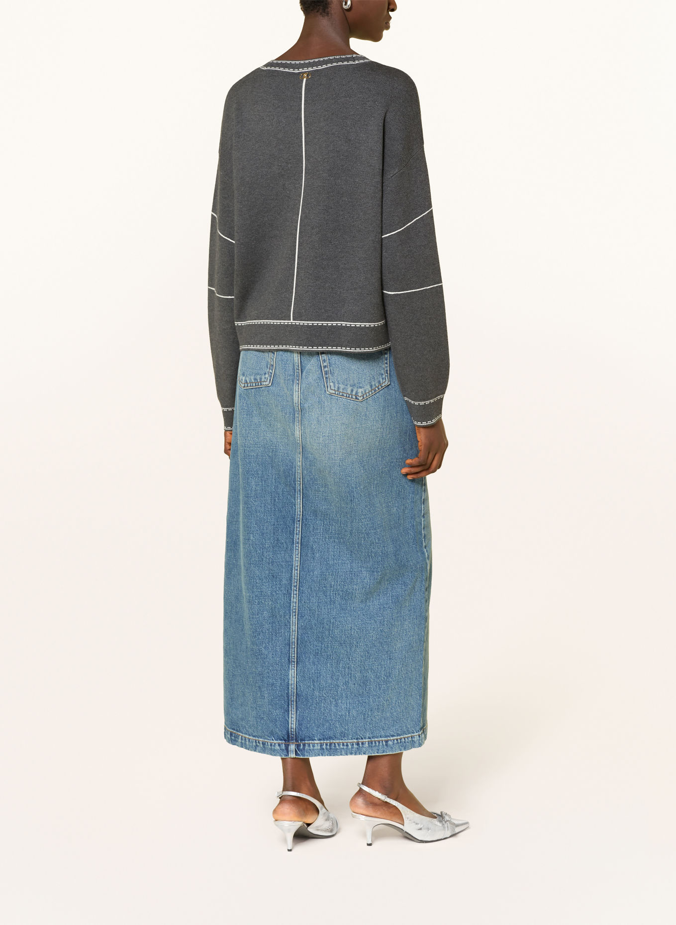 LIU JO Pullover mit Schmucksteinen: DUNKELGRAU / WEISS