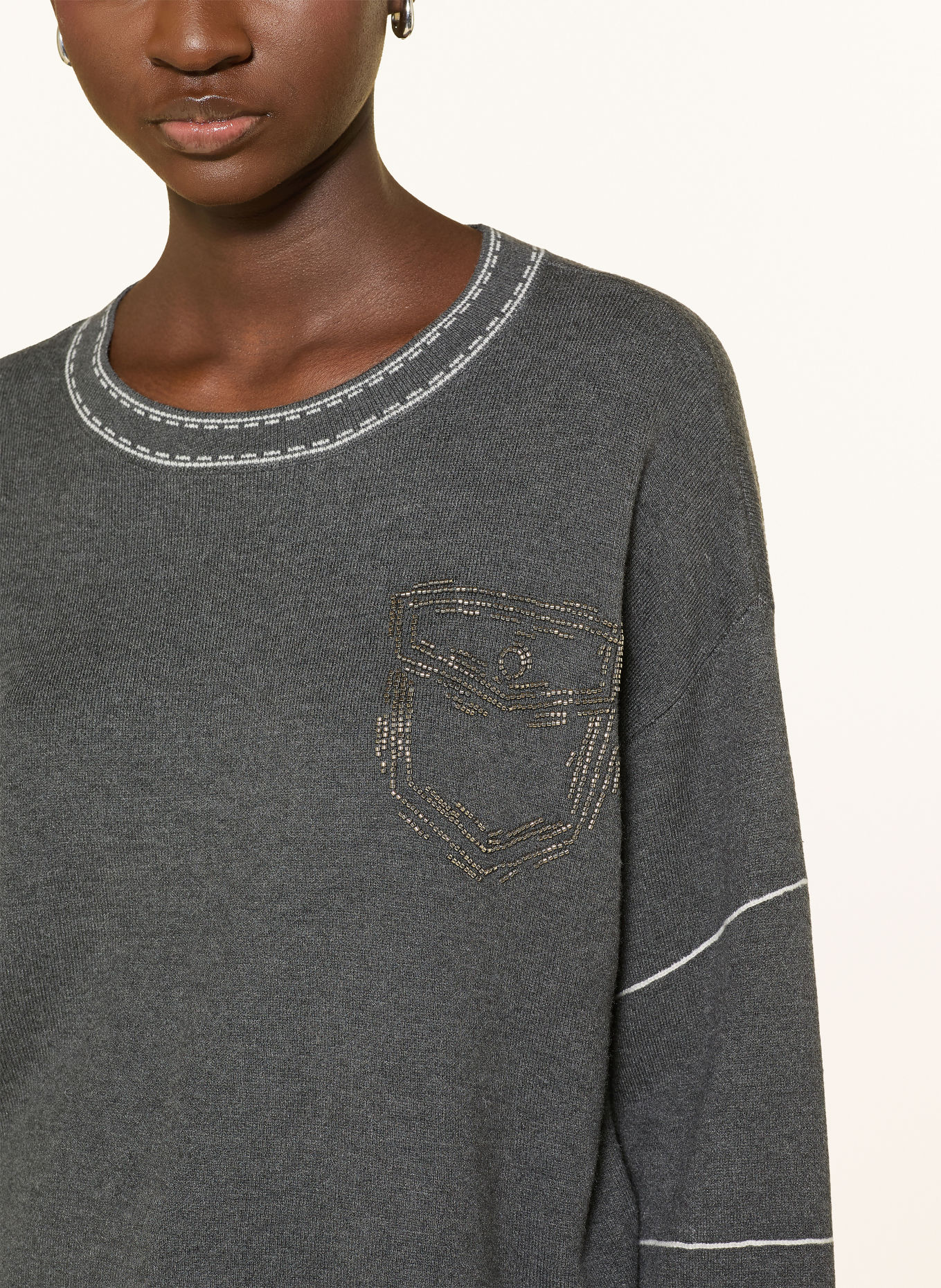 LIU JO Pullover mit Schmucksteinen: DUNKELGRAU / WEISS