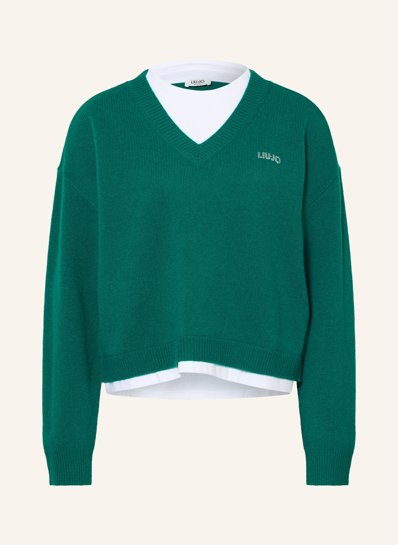 LIU JO Sweaters in a mix of materials: DARK GREEN / WHITE
