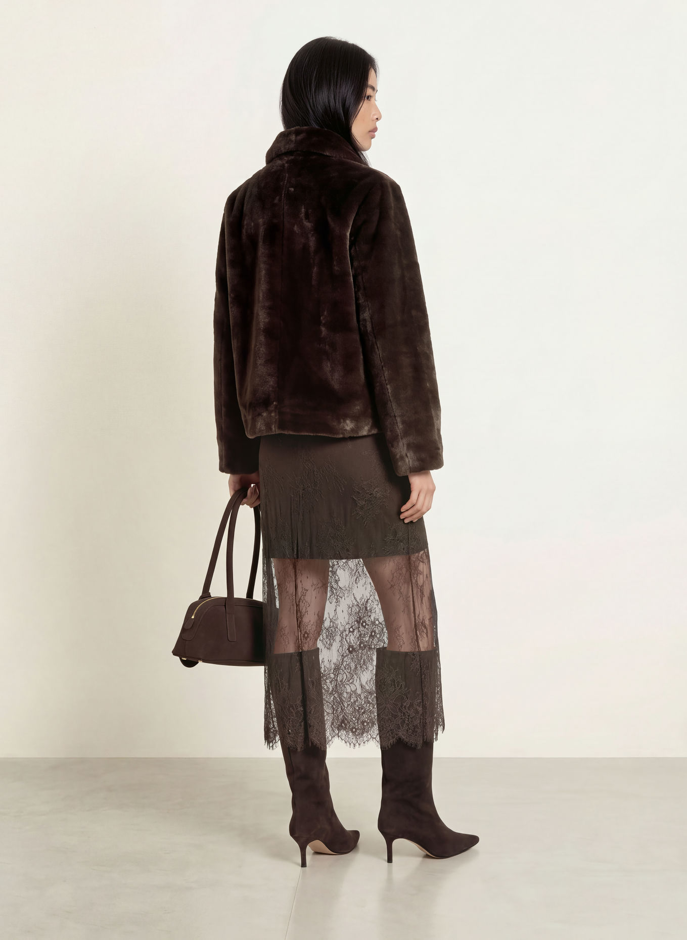 LIU JO Faux Fur Jacket: DARK BROWN