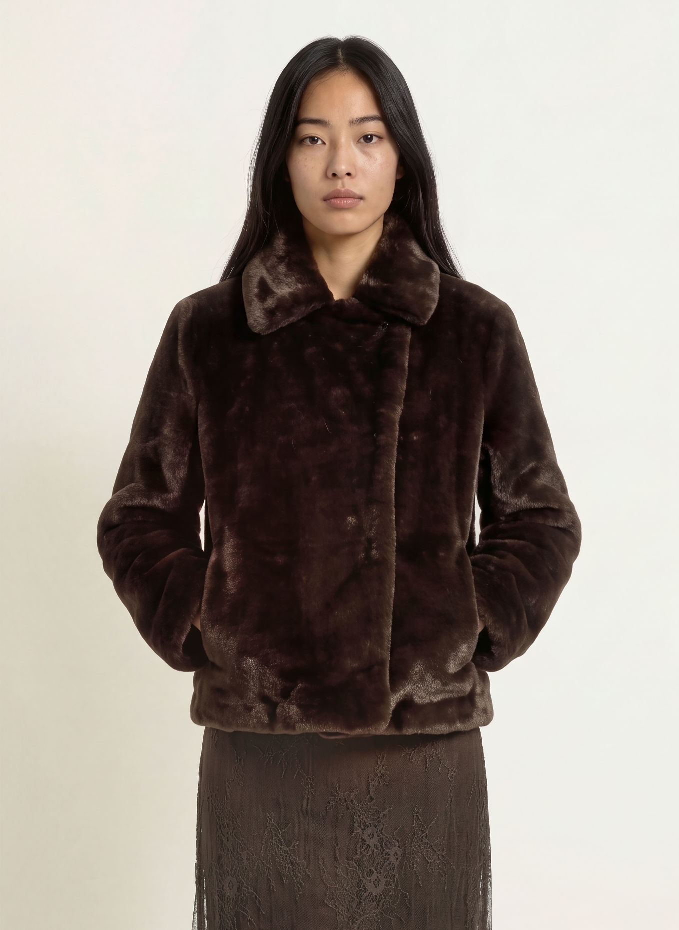 LIU JO Faux Fur Jacket: DARK BROWN