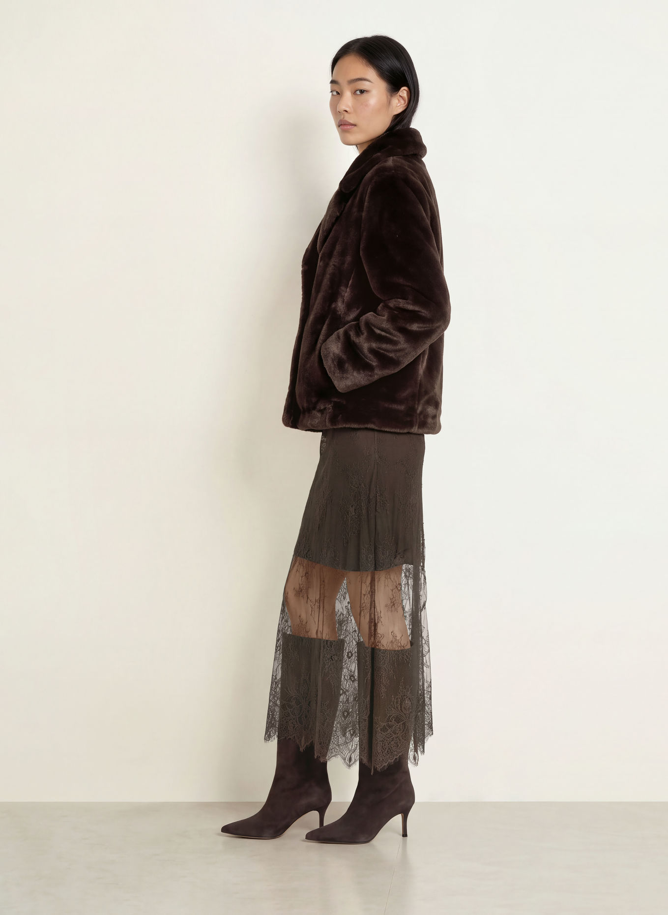 LIU JO Faux Fur Jacket: DARK BROWN
