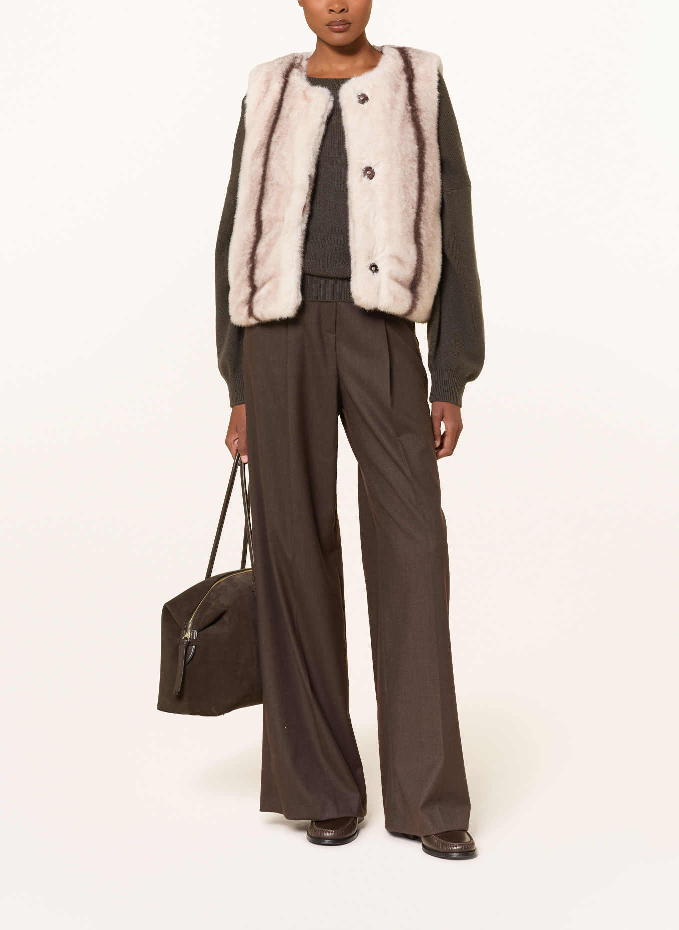 InWear Kunstfell-Weste ZABELLEIW: CREME / DUNKELBRAUN