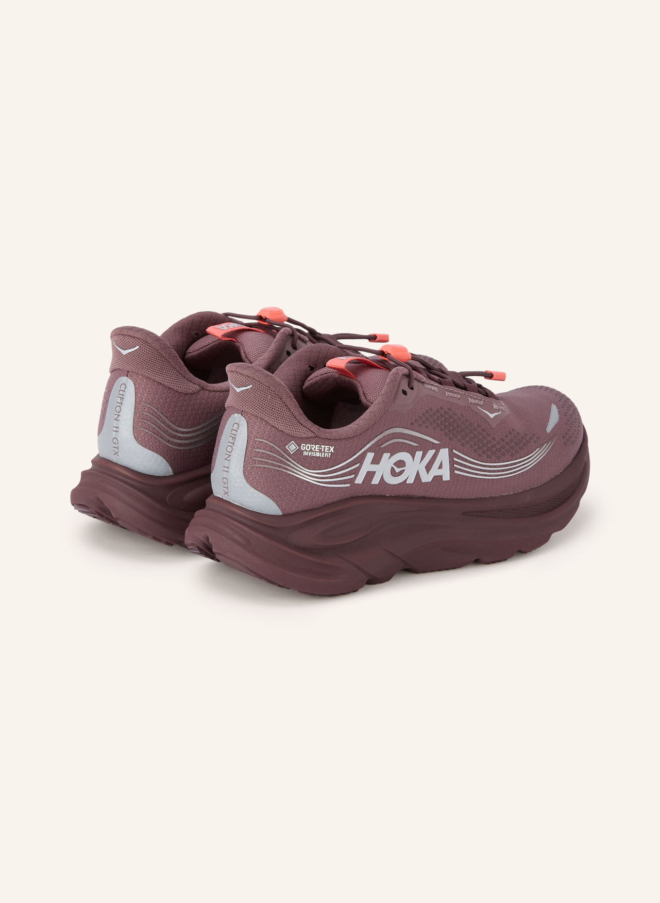 HOKA Laufschuhe CLIFTON 11 GTX: DUNKELROT / SILBER