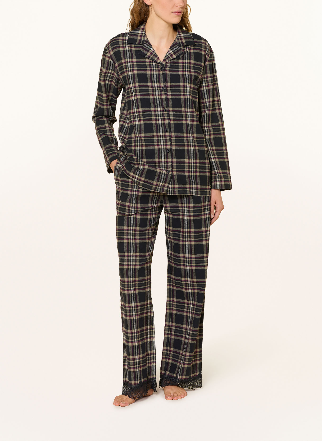 JOOP! Pyjamabroek van flanel: DONKERBLAUW / LICHTBRUIN / DONKERPAARS