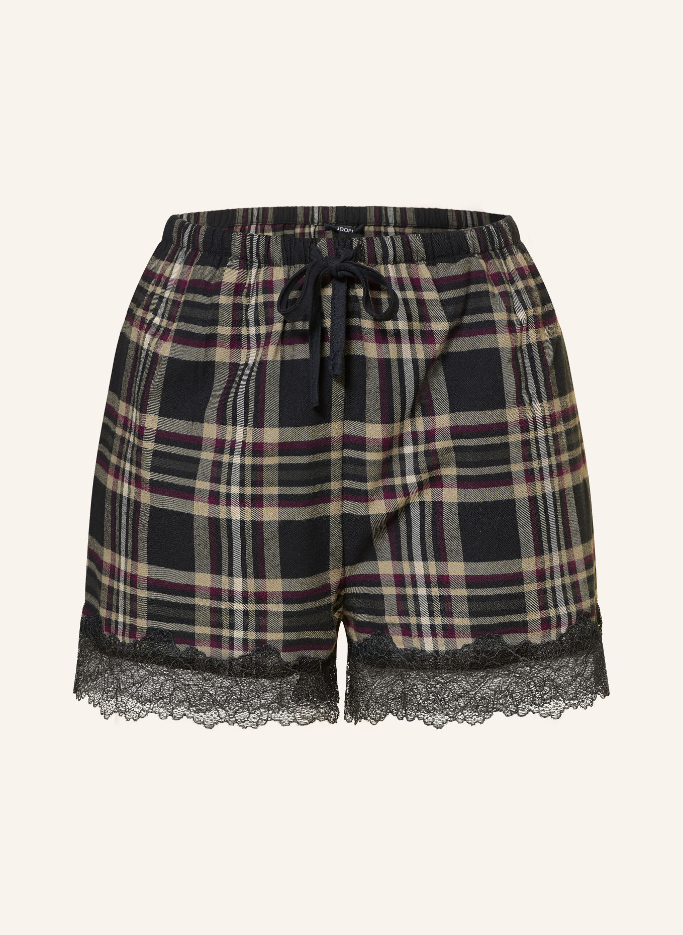 JOOP! Pyjamashorts van flanel: DONKERBLAUW / LICHTBRUIN / DONKERPAARS