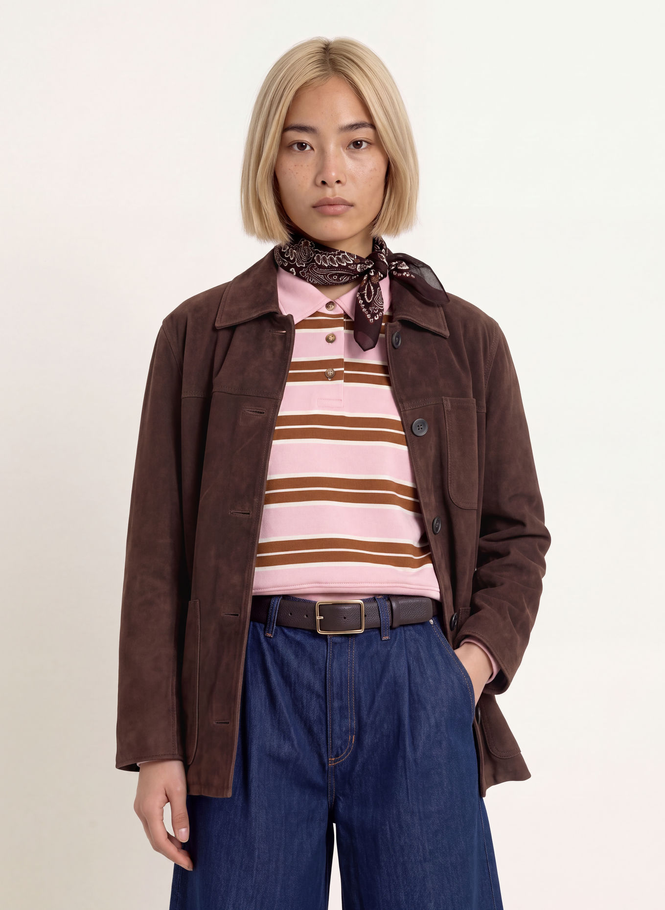 Marc O'Polo DENIM Leather overshirt: DARK BROWN