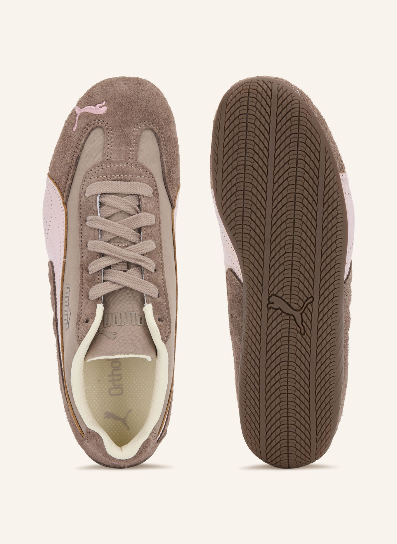 PUMA SPEEDCAT BRUSHED LUXE Sneakers: DARK BROWN / LIGHT PINK / GRAY