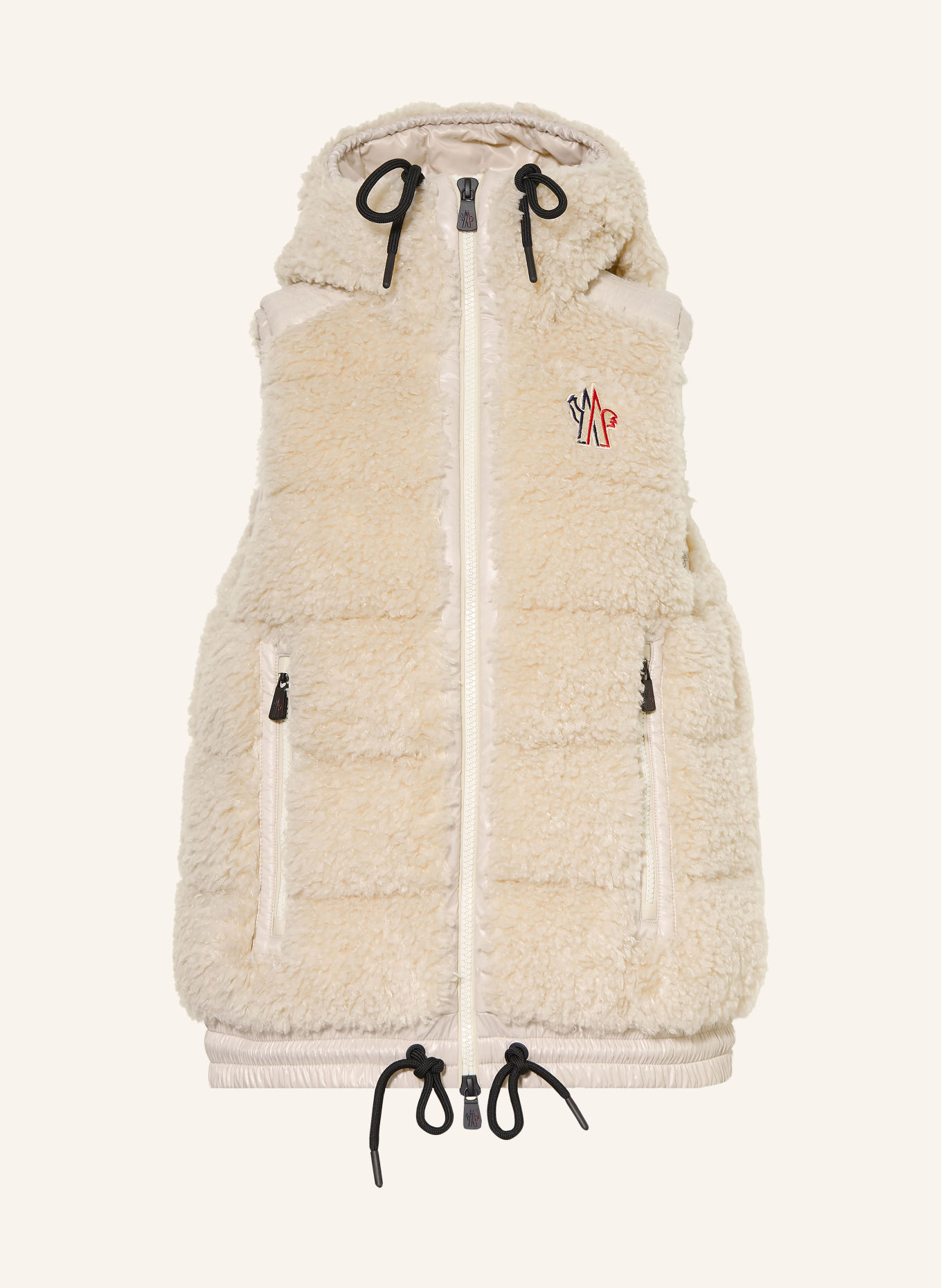 MONCLER GRENOBLE Daunenweste in Teddyfell-Optik: CREME