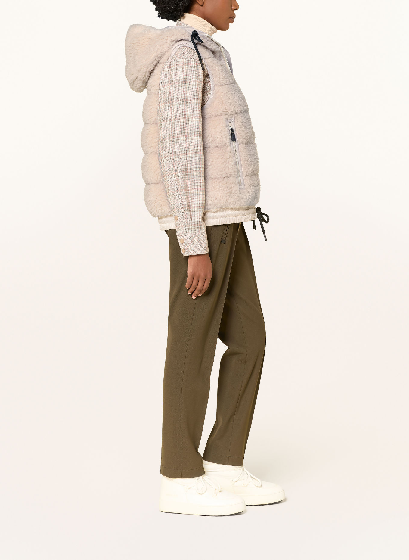 MONCLER GRENOBLE Daunenweste in Teddyfell-Optik: CREME
