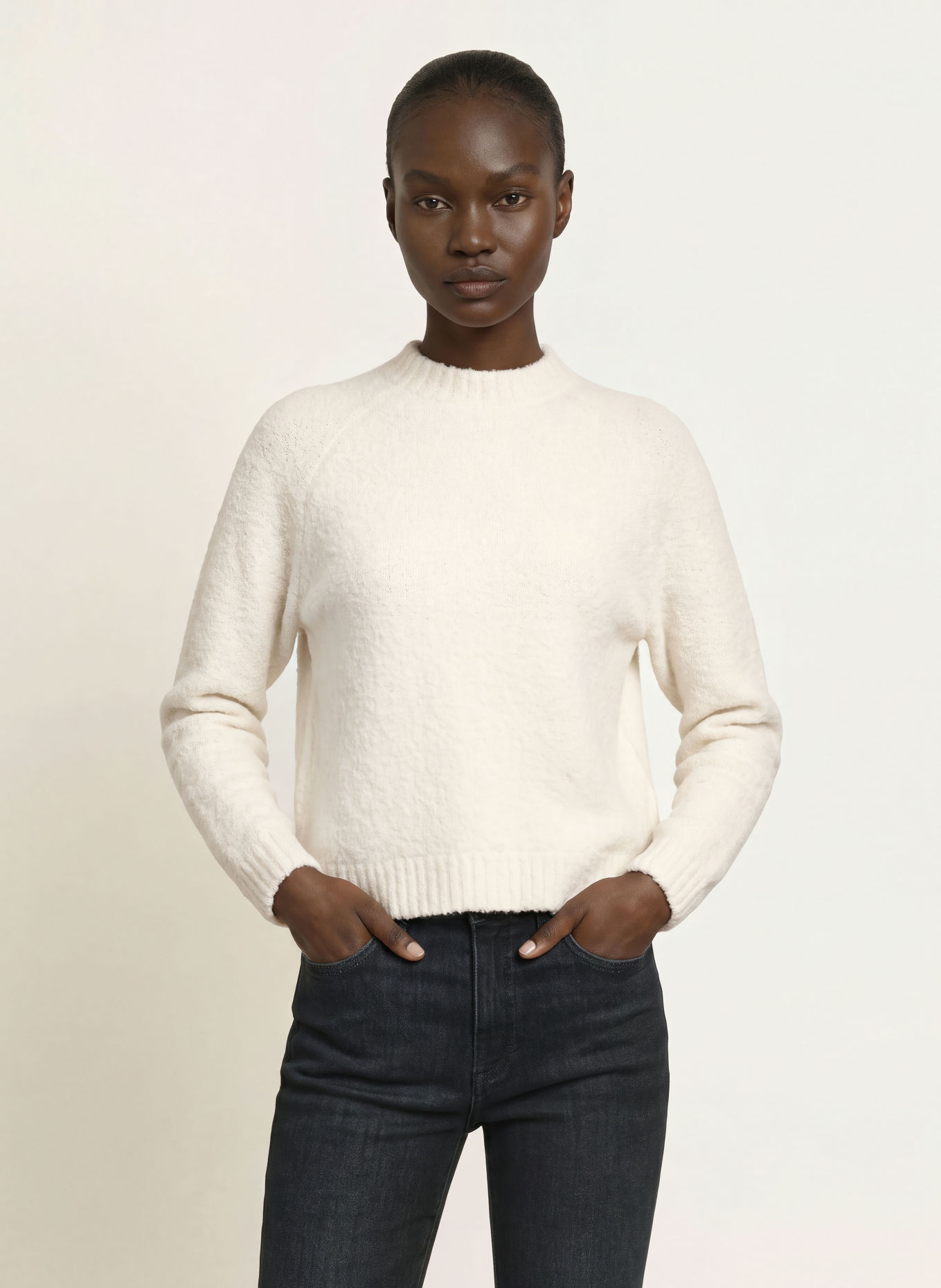 BOSS FEBISANA Bouclé Sweater: ECRU