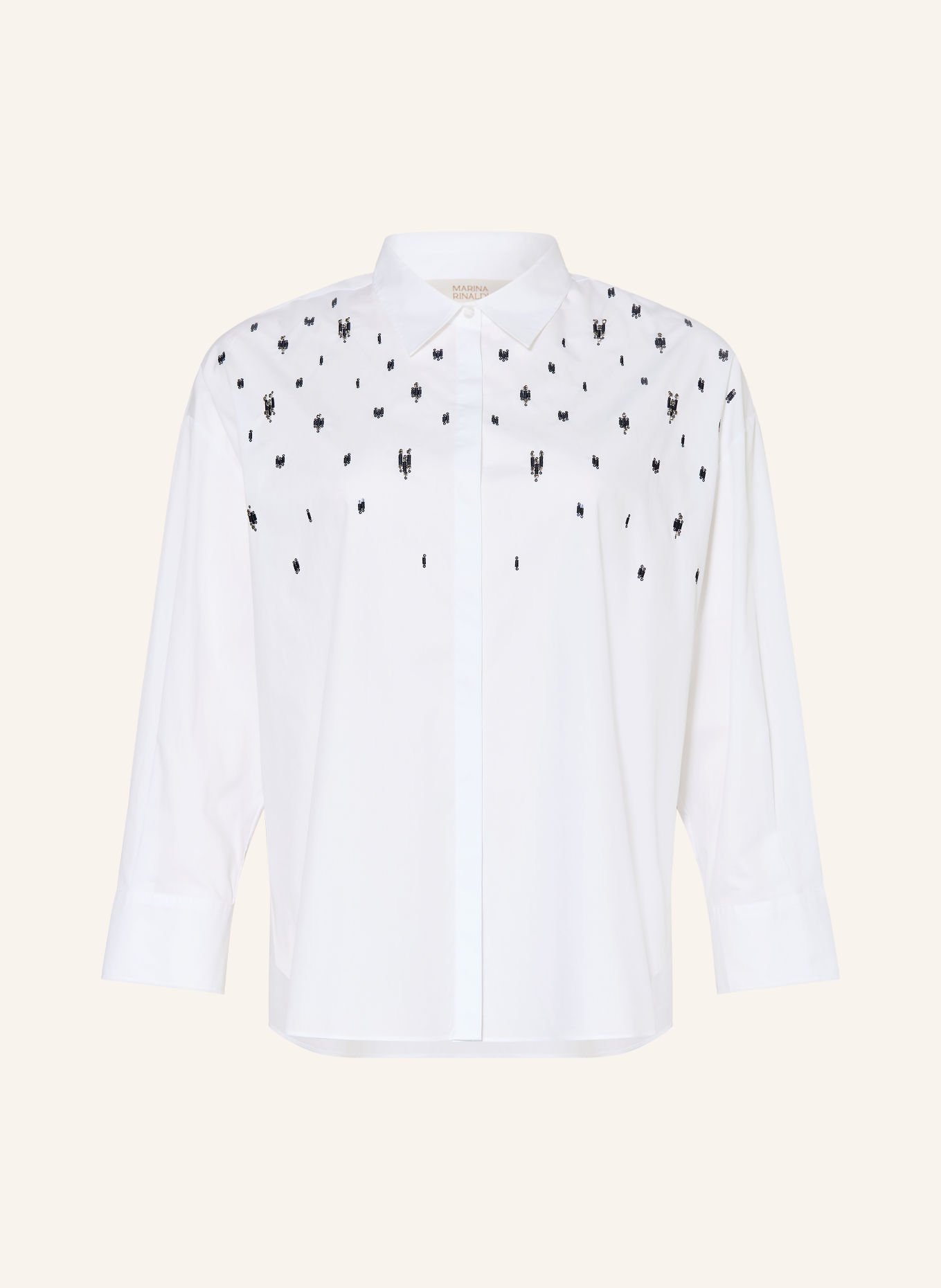 MARINA RINALDI Overhemdblouse MRSBALTA met pailletten en sierstenen: WIT / ZWART