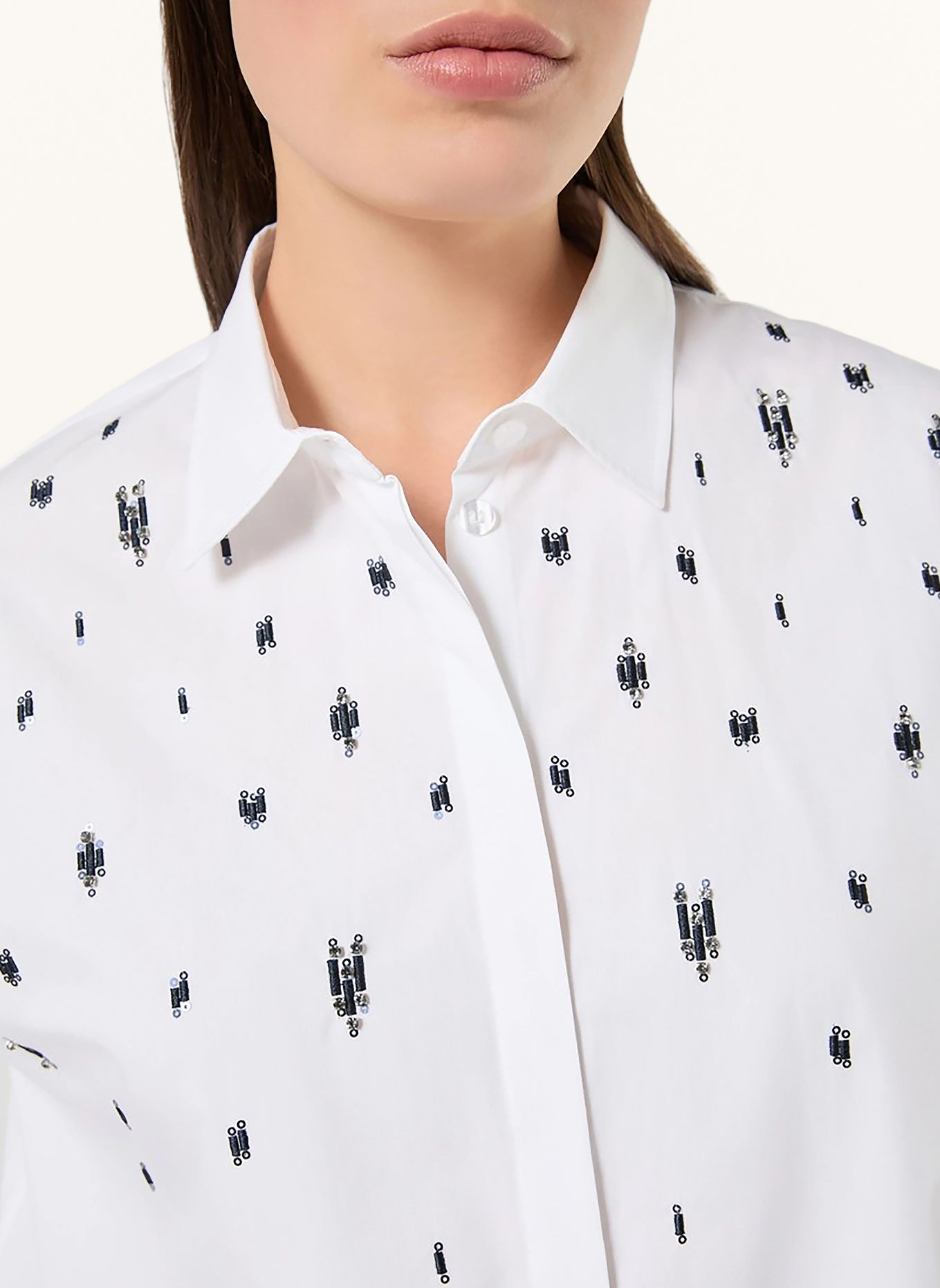 MARINA RINALDI Overhemdblouse MRSBALTA met pailletten en sierstenen: WIT / ZWART
