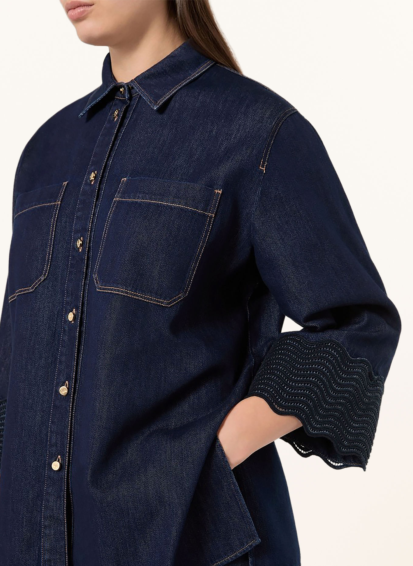 MARINA RINALDI Oversized-Jeansbluse MRSABISSI mit 3/4-Arm: DUNKELBLAU
