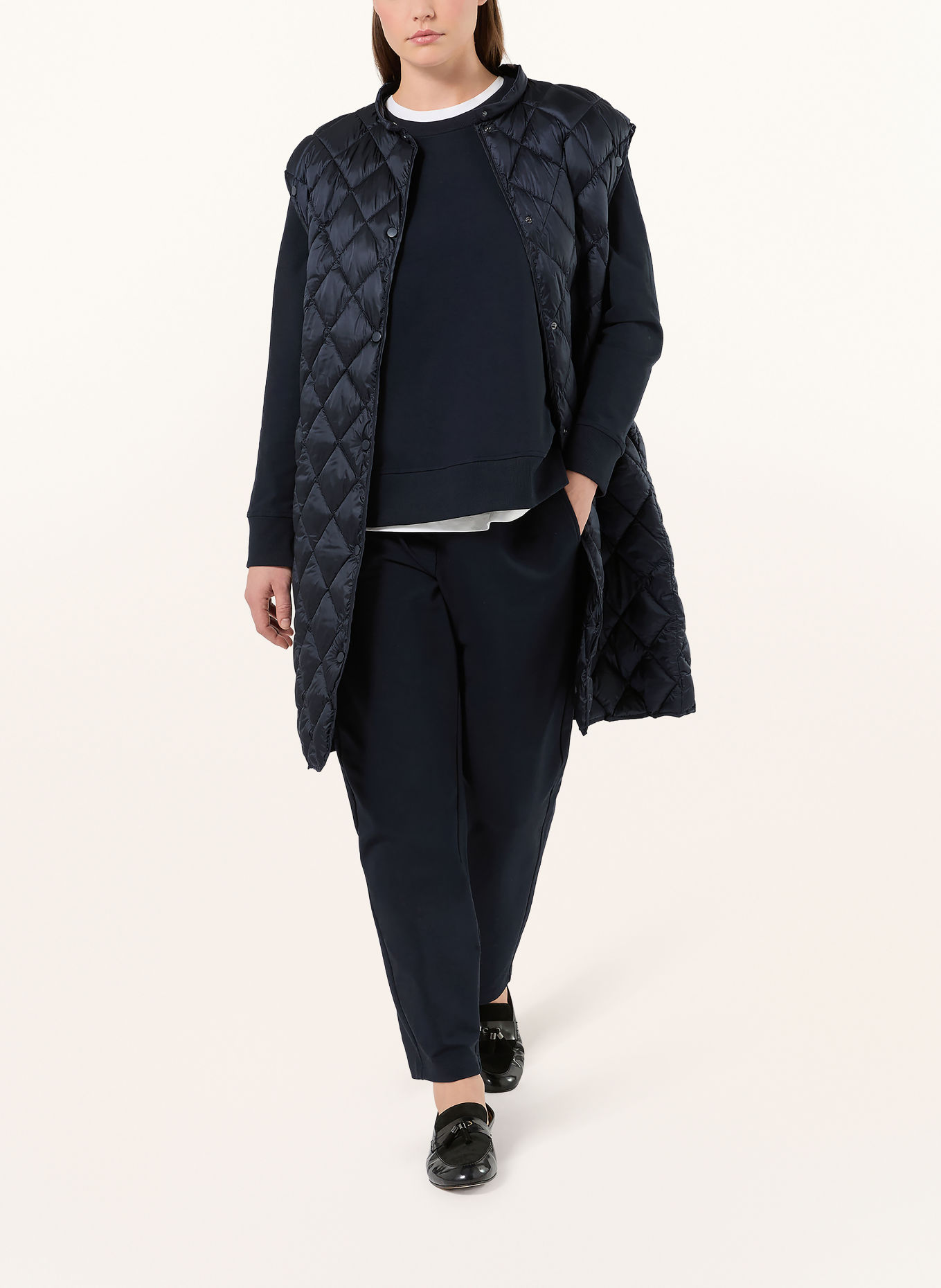 PERSONA MARINA RINALDI PMRACETI Quilted Coat with Detachable Sleeves: DARK BLUE