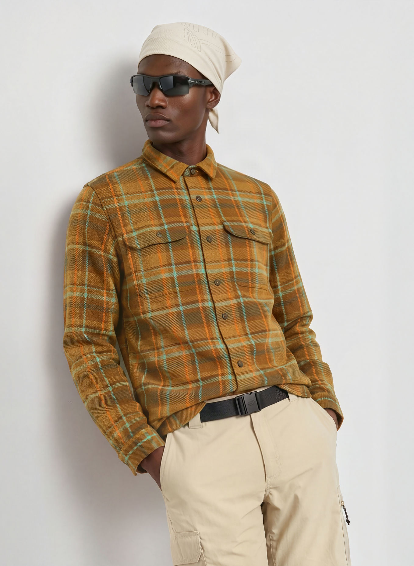 patagonia FJORD LOFT Shirt: BROWN / ORANGE / MINT