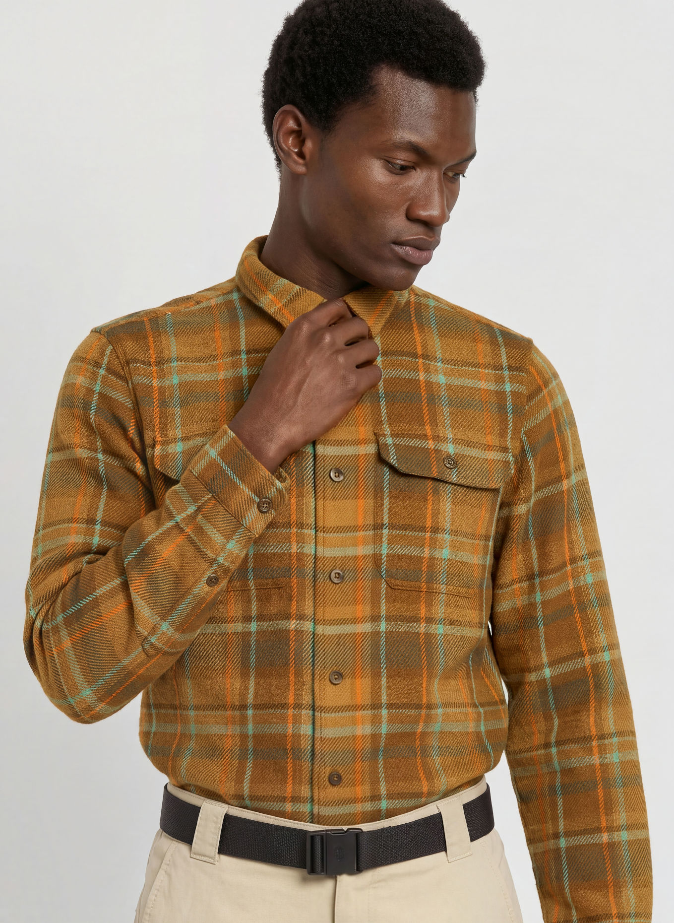 patagonia FJORD LOFT Shirt: BROWN / ORANGE / MINT