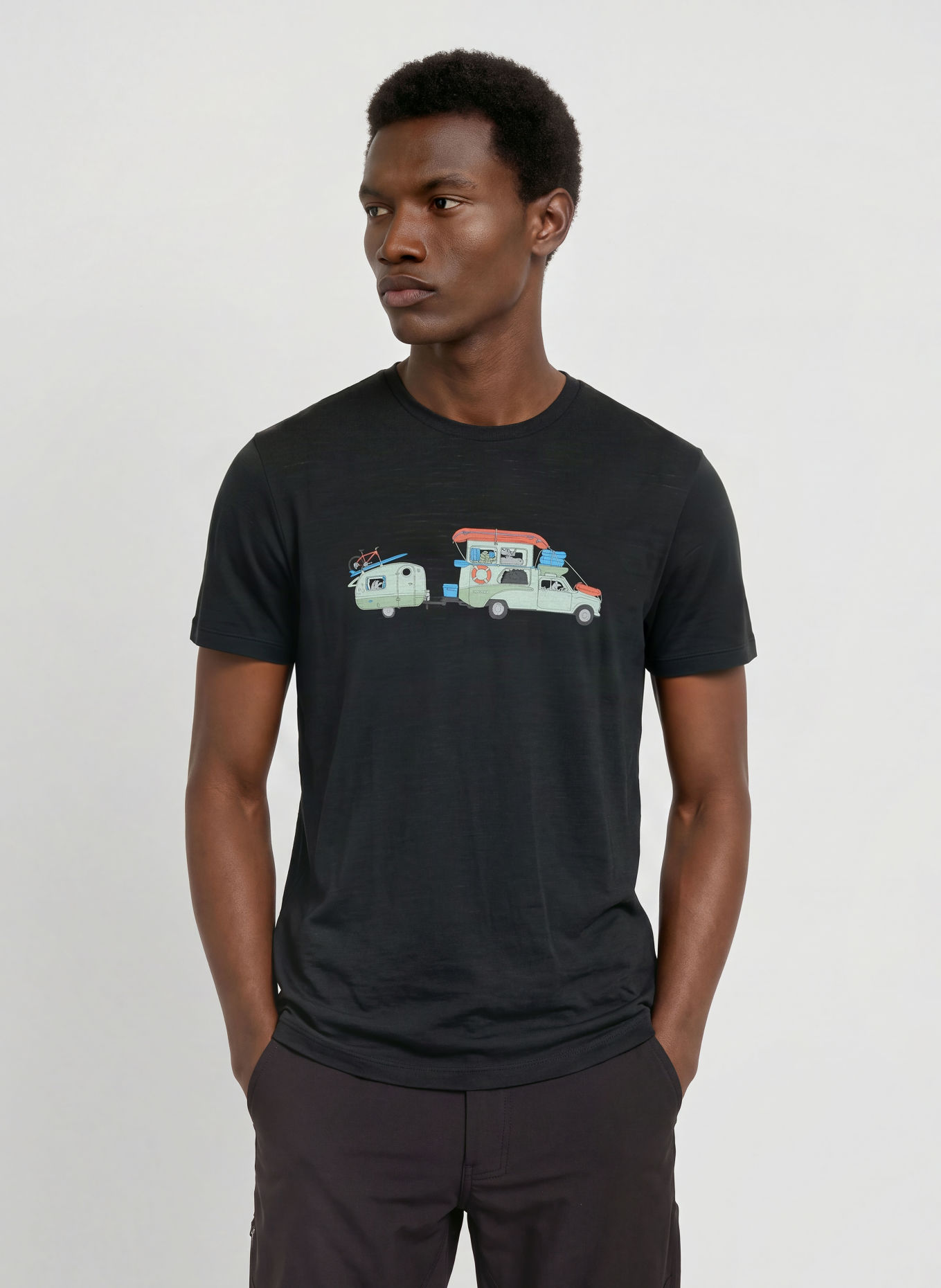 icebreaker T-shirt MERINO 150 TECH LITE: ZWART / ROOD / GROEN