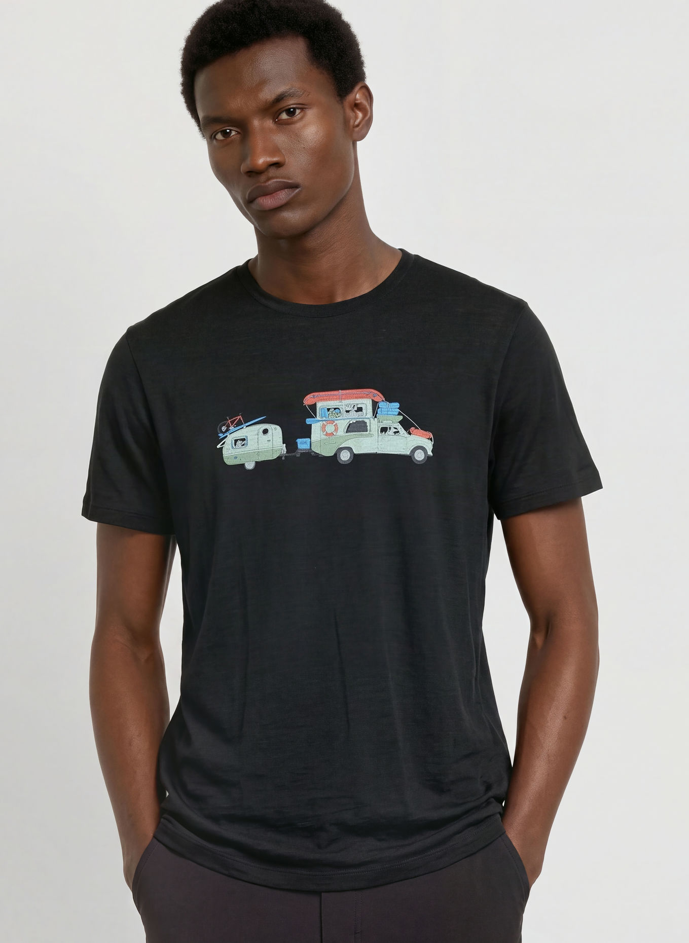 icebreaker T-shirt MERINO 150 TECH LITE: ZWART / ROOD / GROEN