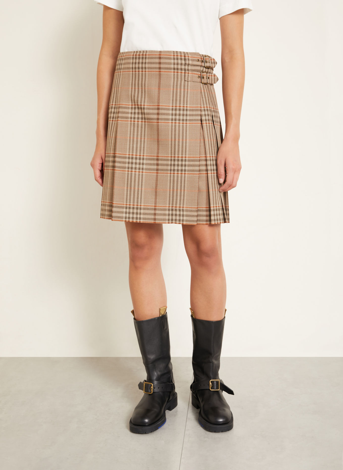 BURBERRY ODESSA Pleated skirt: LIGHT BROWN / BROWN / ORANGE