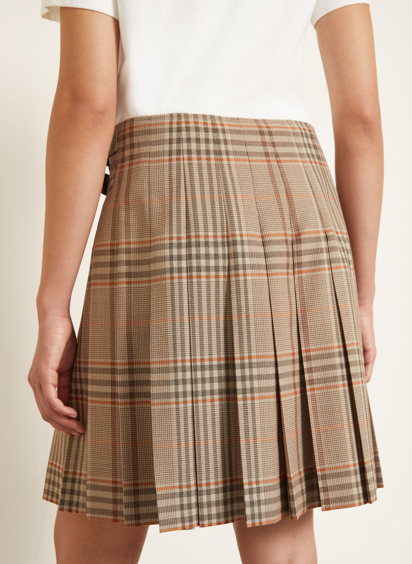 BURBERRY ODESSA Pleated skirt: LIGHT BROWN / BROWN / ORANGE