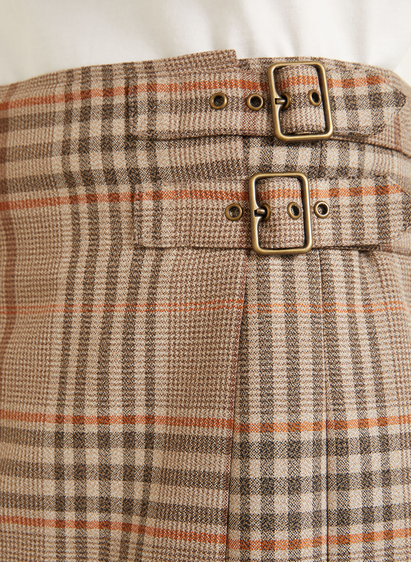 BURBERRY ODESSA Pleated skirt: LIGHT BROWN / BROWN / ORANGE