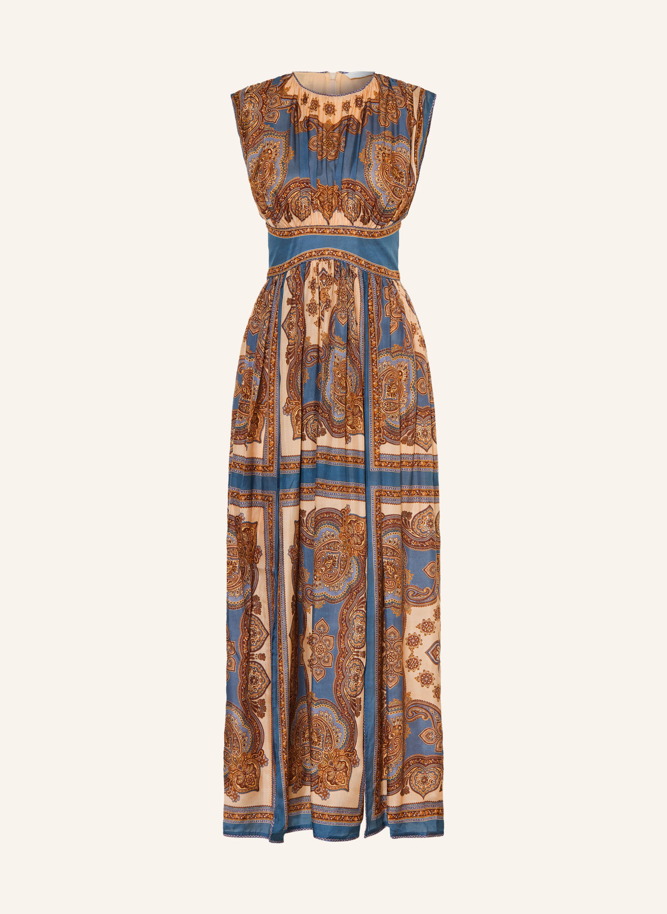 ZIMMERMANN MAHON Silk Dress: TEAL / BROWN / BEIGE
