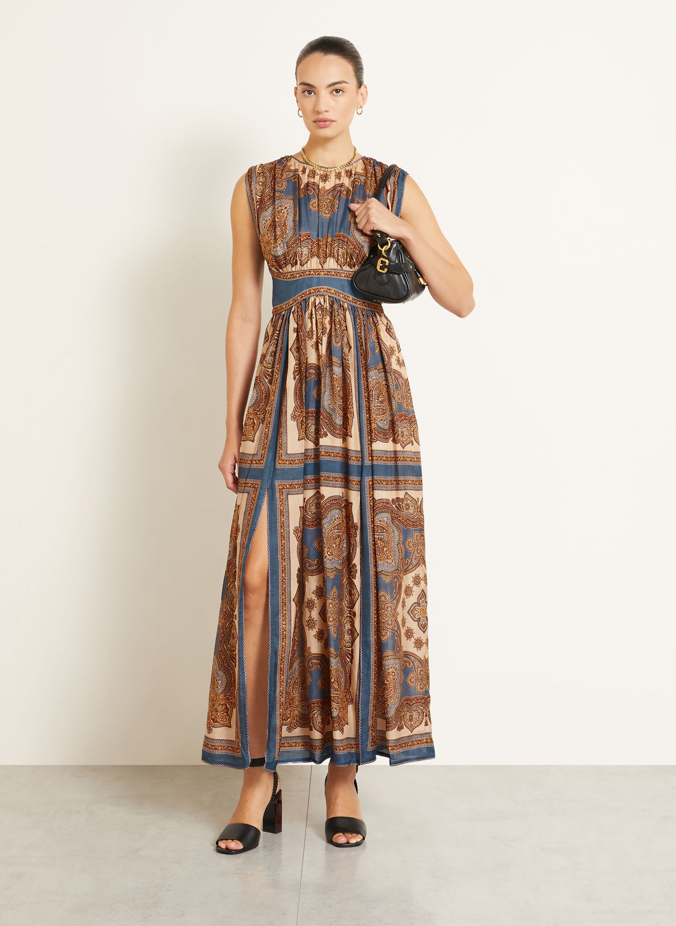ZIMMERMANN MAHON Silk Dress: TEAL / BROWN / BEIGE