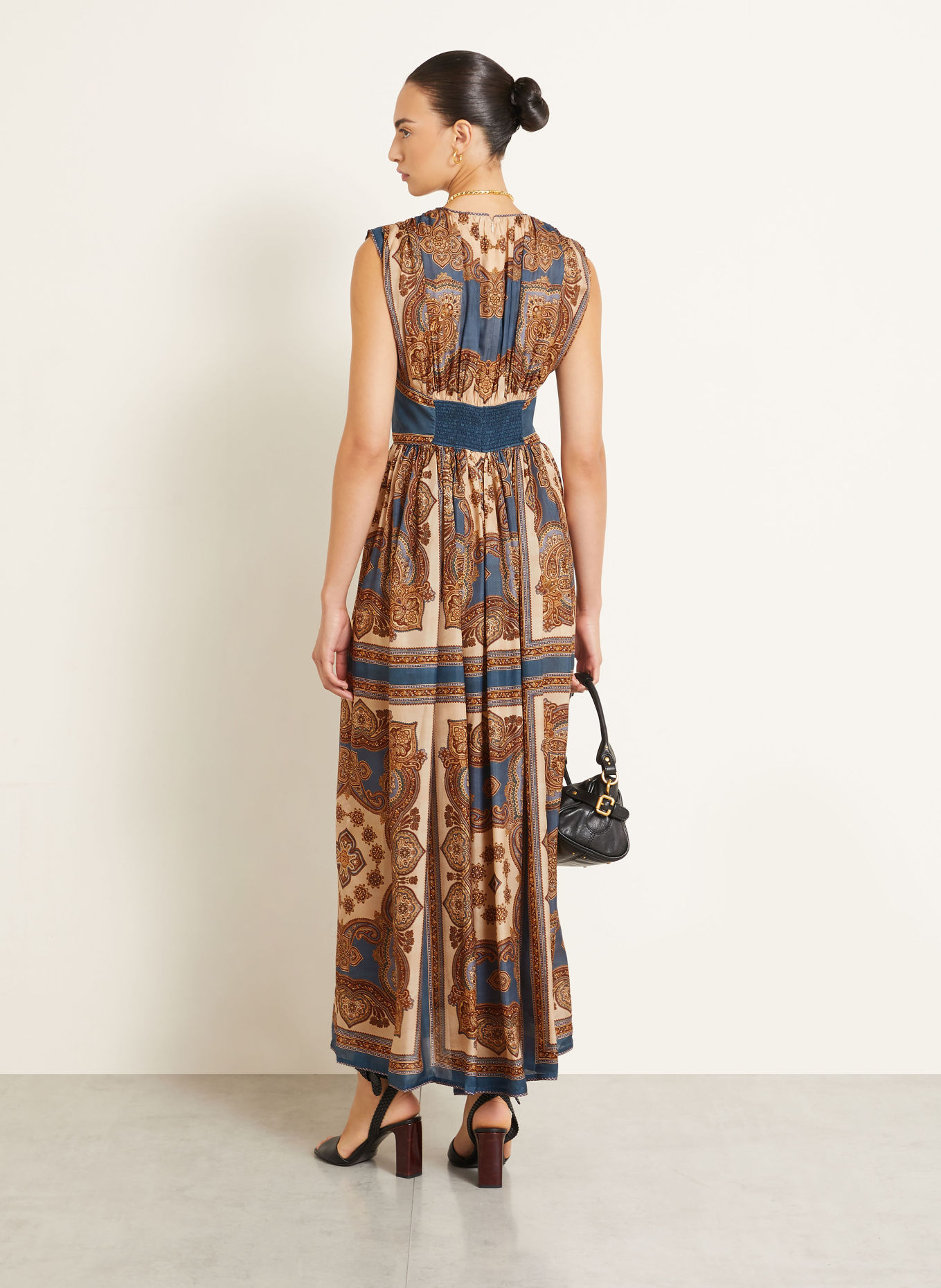 ZIMMERMANN MAHON Silk Dress: TEAL / BROWN / BEIGE
