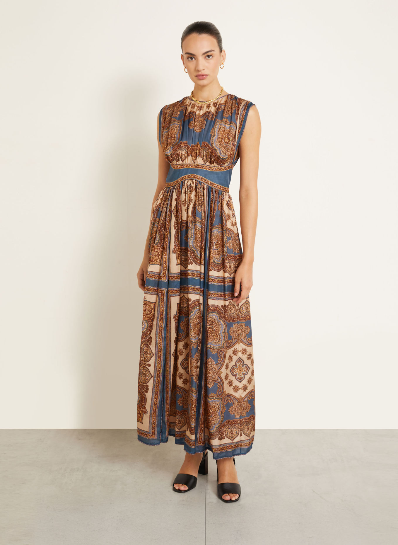ZIMMERMANN MAHON Silk Dress: TEAL / BROWN / BEIGE