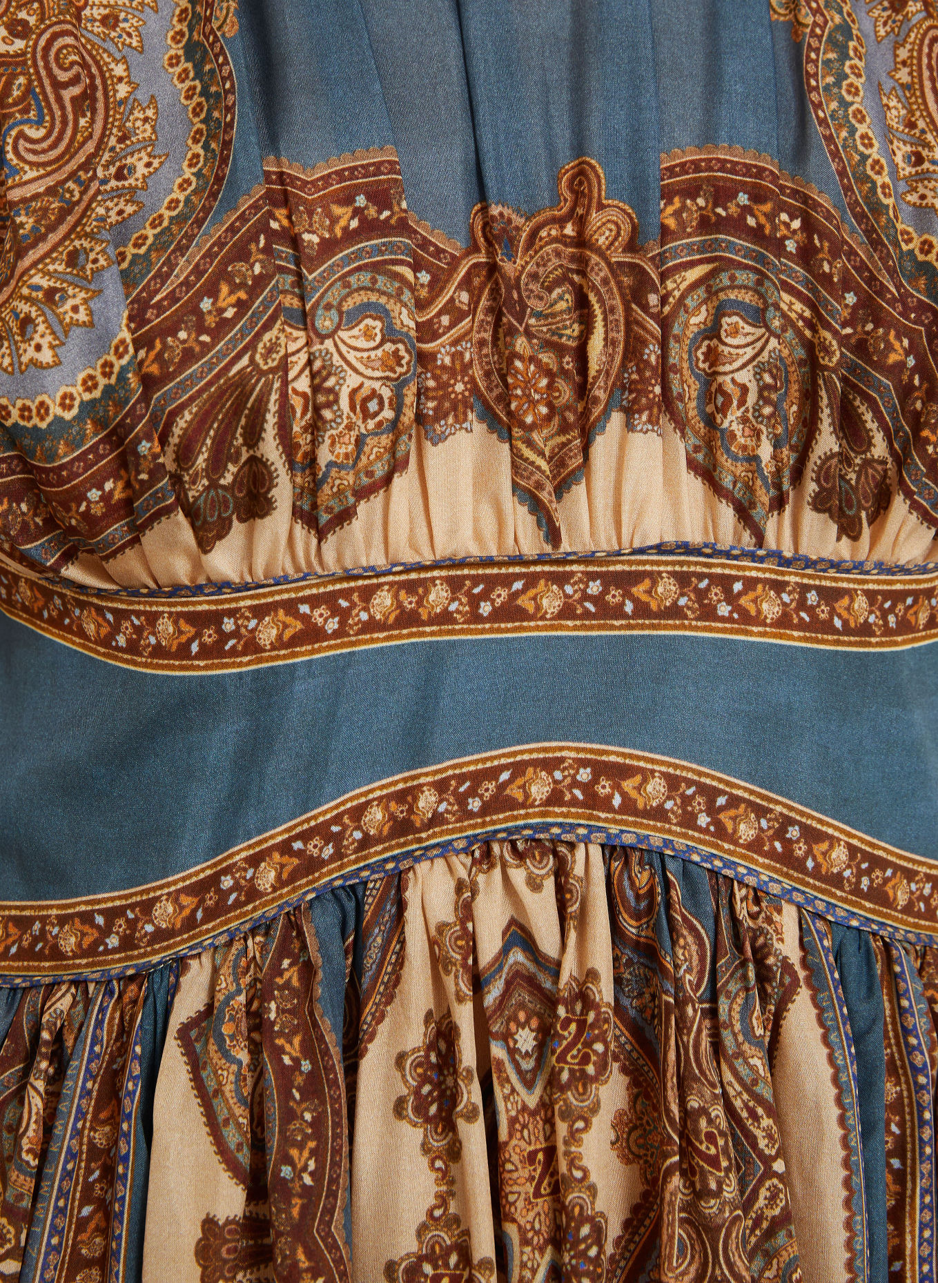 ZIMMERMANN MAHON Silk Dress: TEAL / BROWN / BEIGE