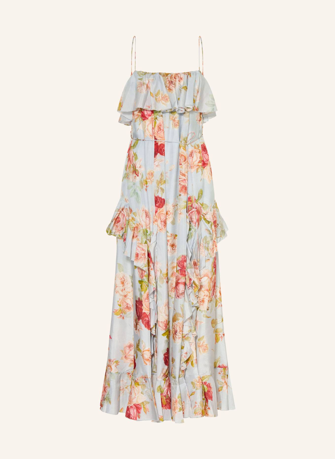 ZIMMERMANN ROSELIGHT silk dress with flounces: LIGHT BLUE / PINK / LIGHT GREEN