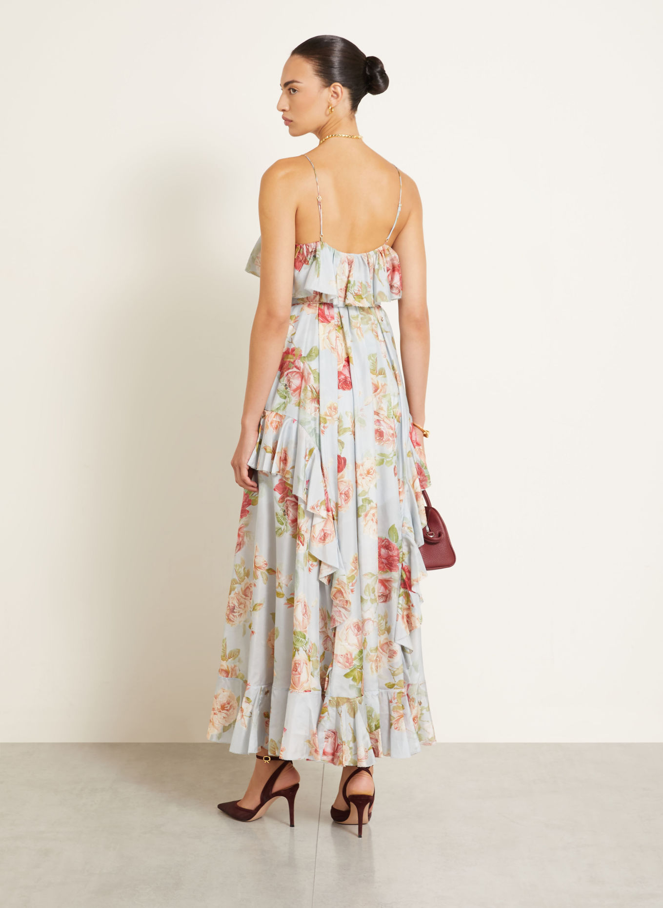 ZIMMERMANN ROSELIGHT silk dress with flounces: LIGHT BLUE / PINK / LIGHT GREEN