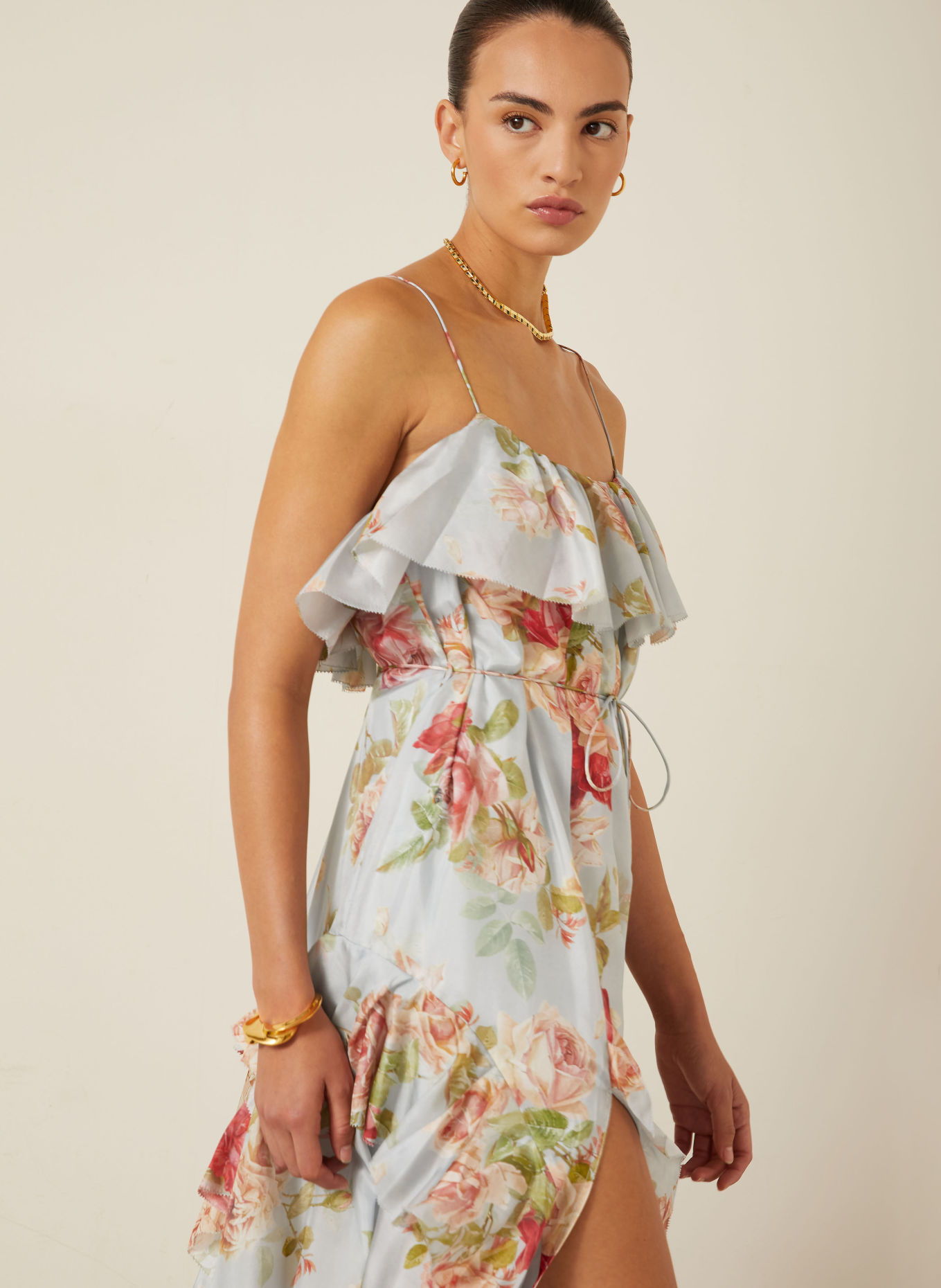 ZIMMERMANN ROSELIGHT silk dress with flounces: LIGHT BLUE / PINK / LIGHT GREEN