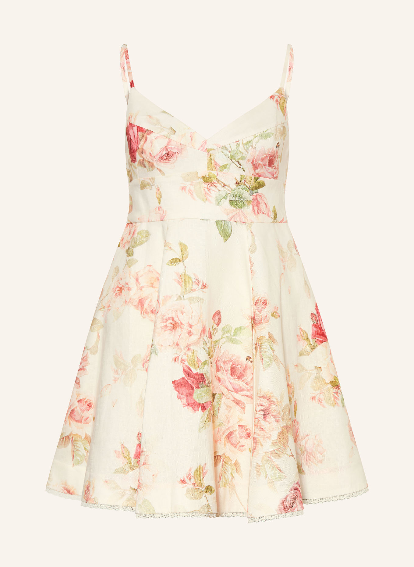 ZIMMERMANN ROSELIGHT linen Cocktail dress: CREAM / RED / GREEN