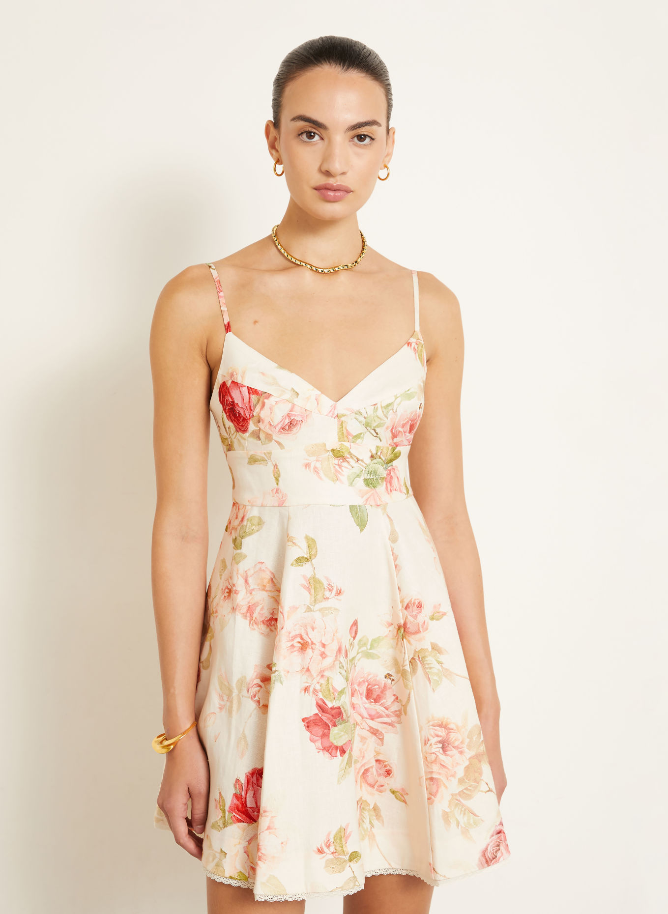 ZIMMERMANN ROSELIGHT linen Cocktail dress: CREAM / RED / GREEN