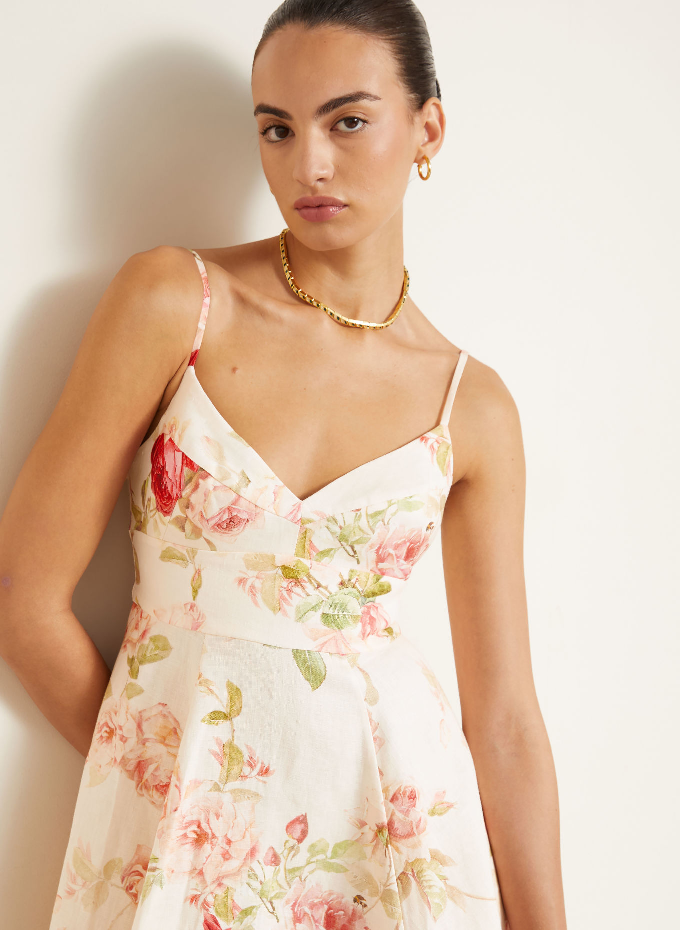 ZIMMERMANN ROSELIGHT linen Cocktail dress: CREAM / RED / GREEN
