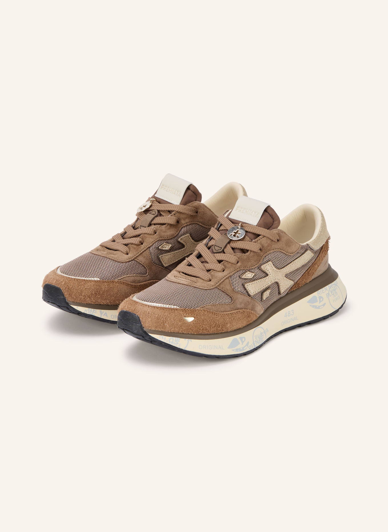 PREMIATA LAURYN Sneakers: BROWN / GOLD / CREAM