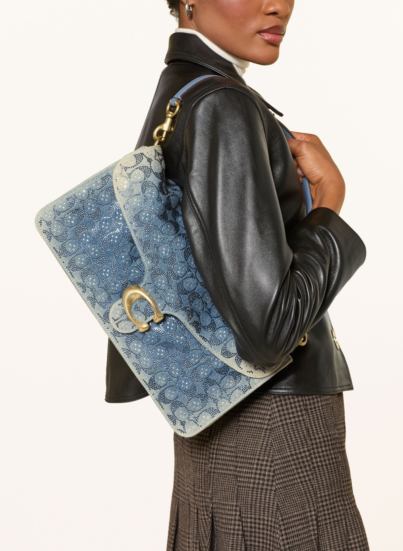 COACH TABBY 36 Shoulder Bag with Rhinestones: BLUE / GOLD