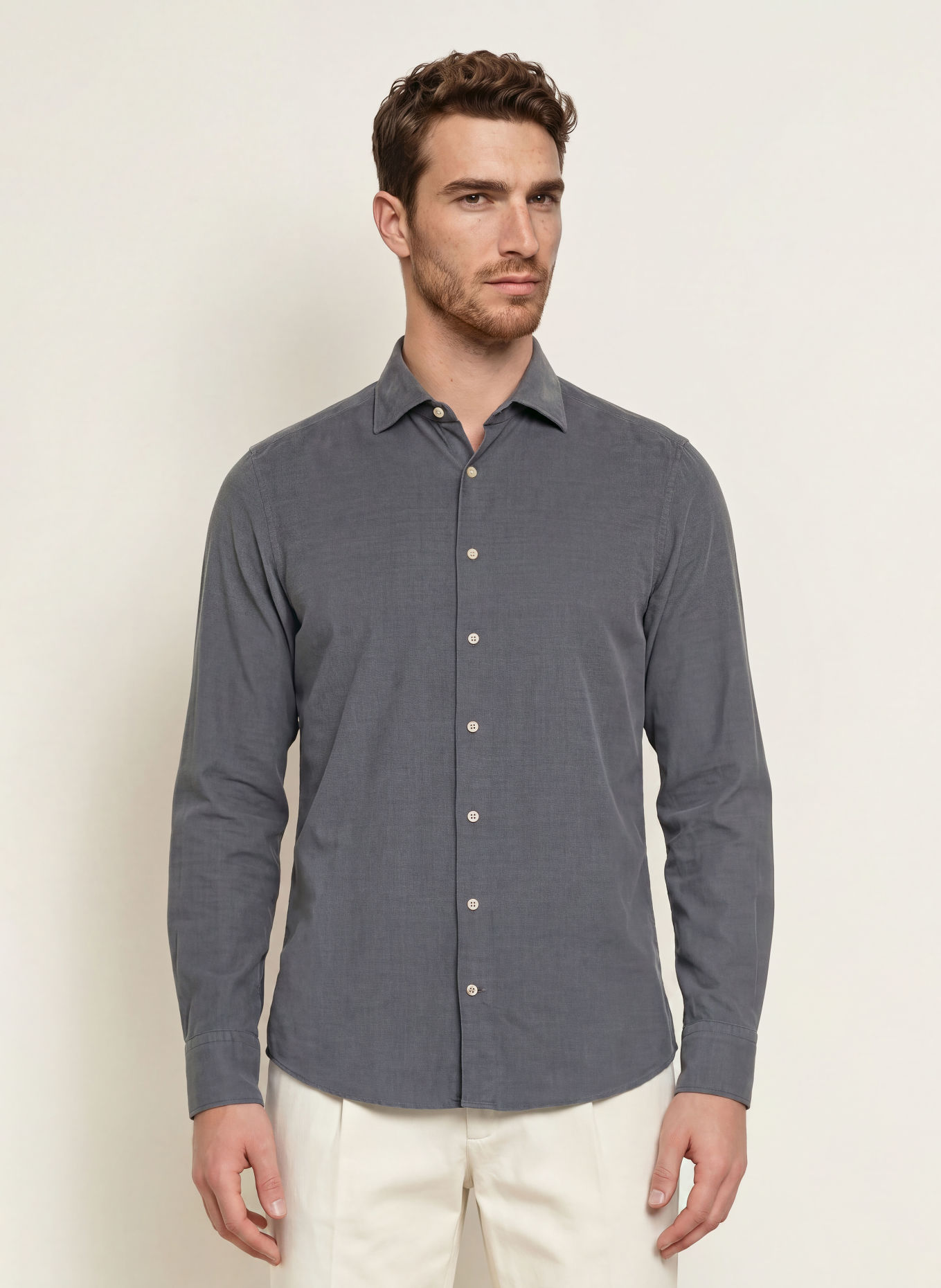 Stenströms Corduroy Shirt, Slimline Fit: DARK GRAY