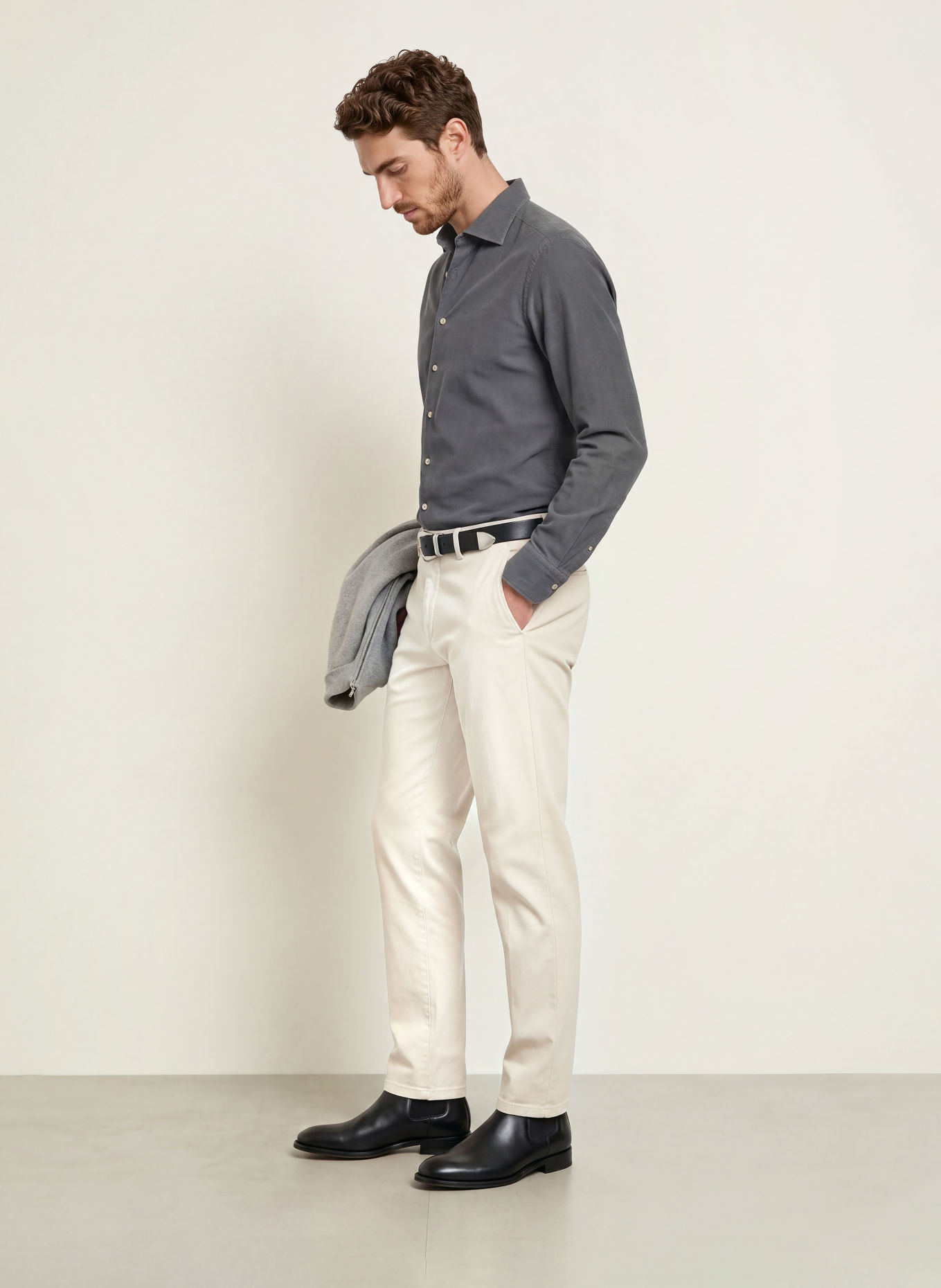 Stenströms Corduroy Shirt, Slimline Fit: DARK GRAY